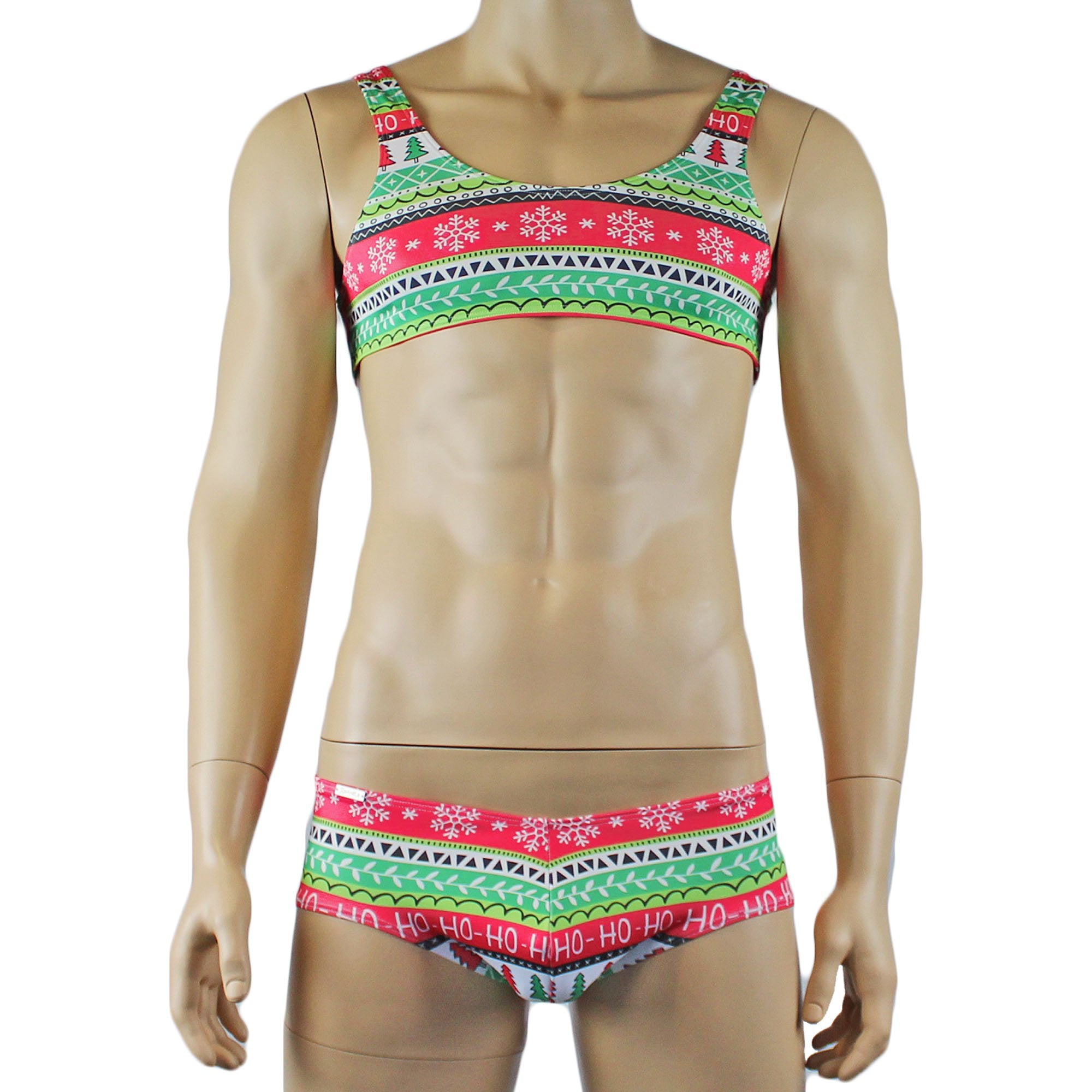 Christmas Gift Wrap Mens Crop Top Bra & Boxer Shorts Xmas Underwear