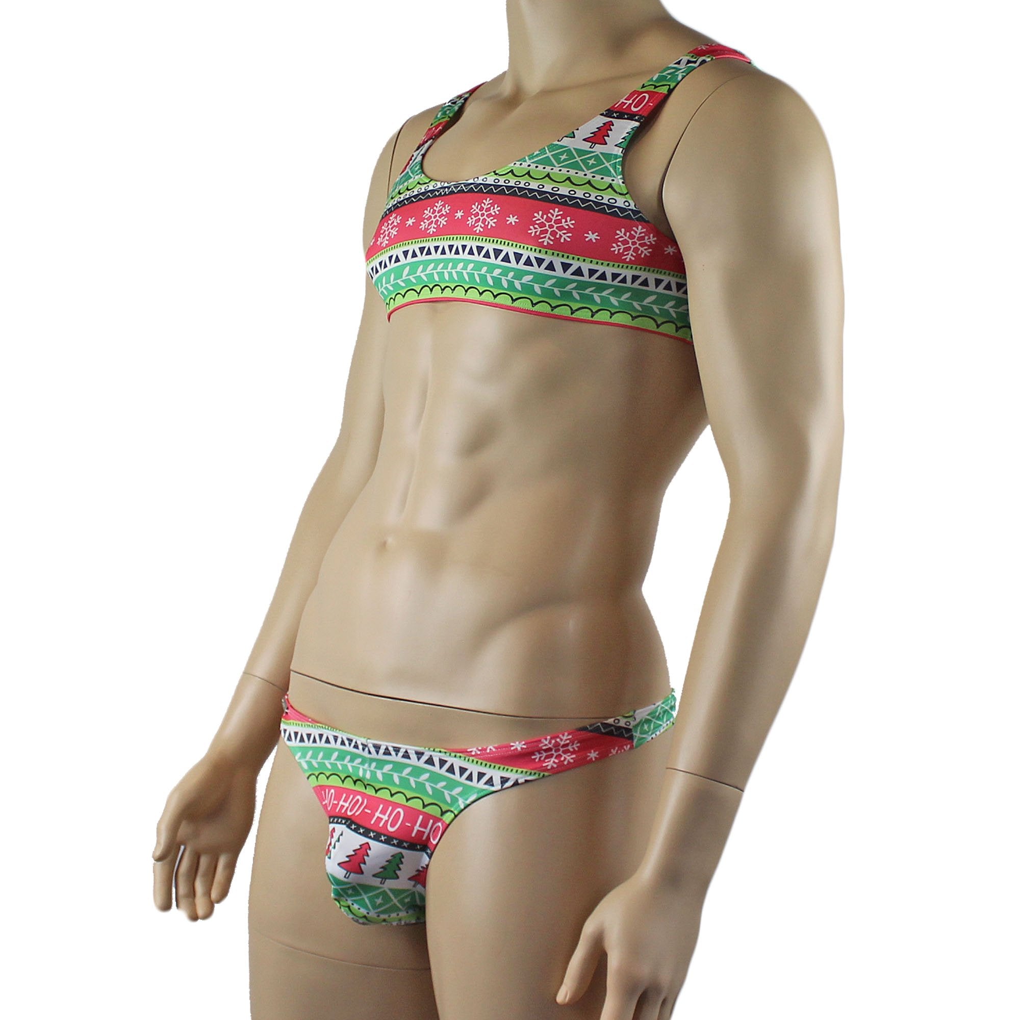 Christmas Gift Wrap Mens Crop Top Bra & G string Thong Xmas Underwear