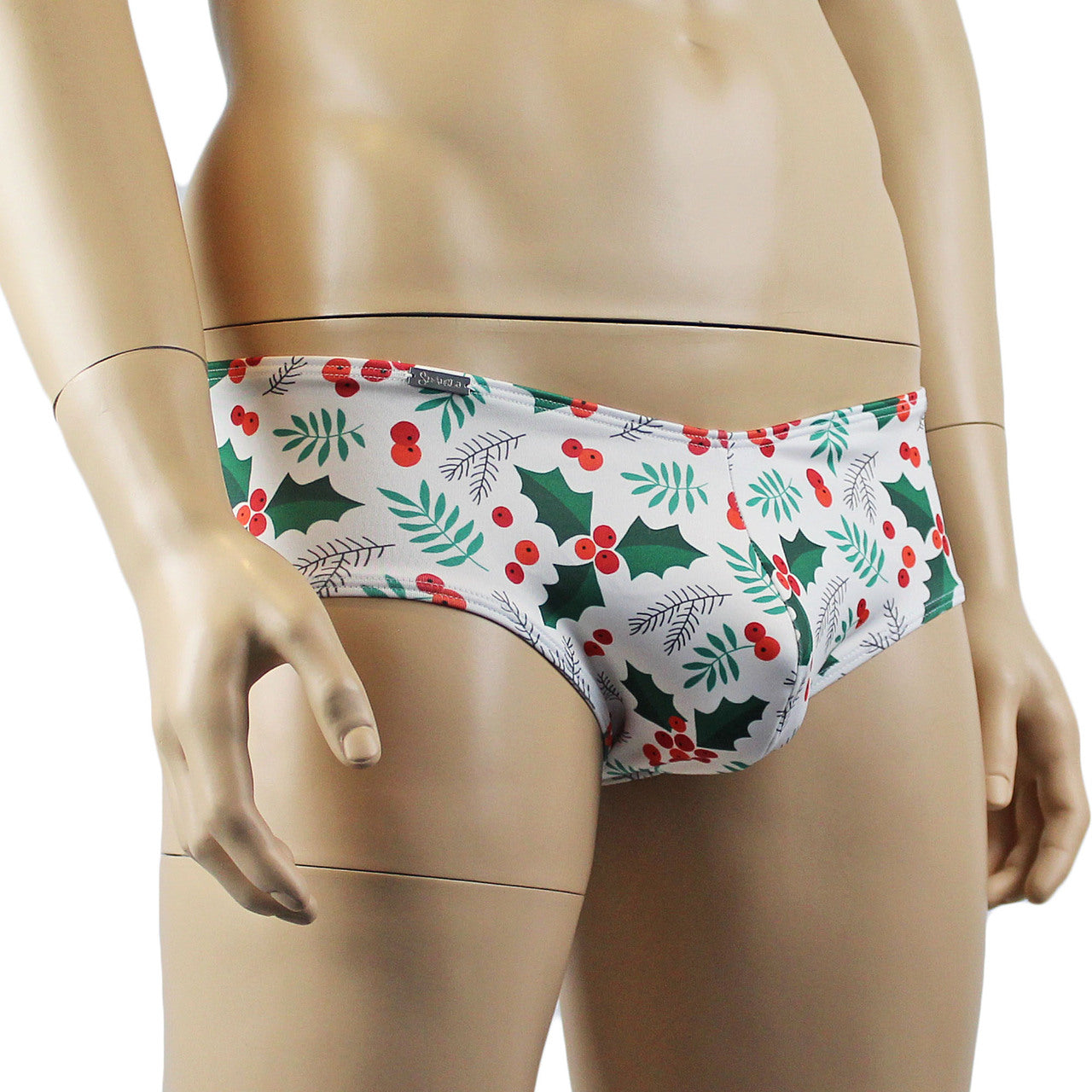 Mens Christmas Holly Boxer Brief Shorts Thong Xmas Underwear