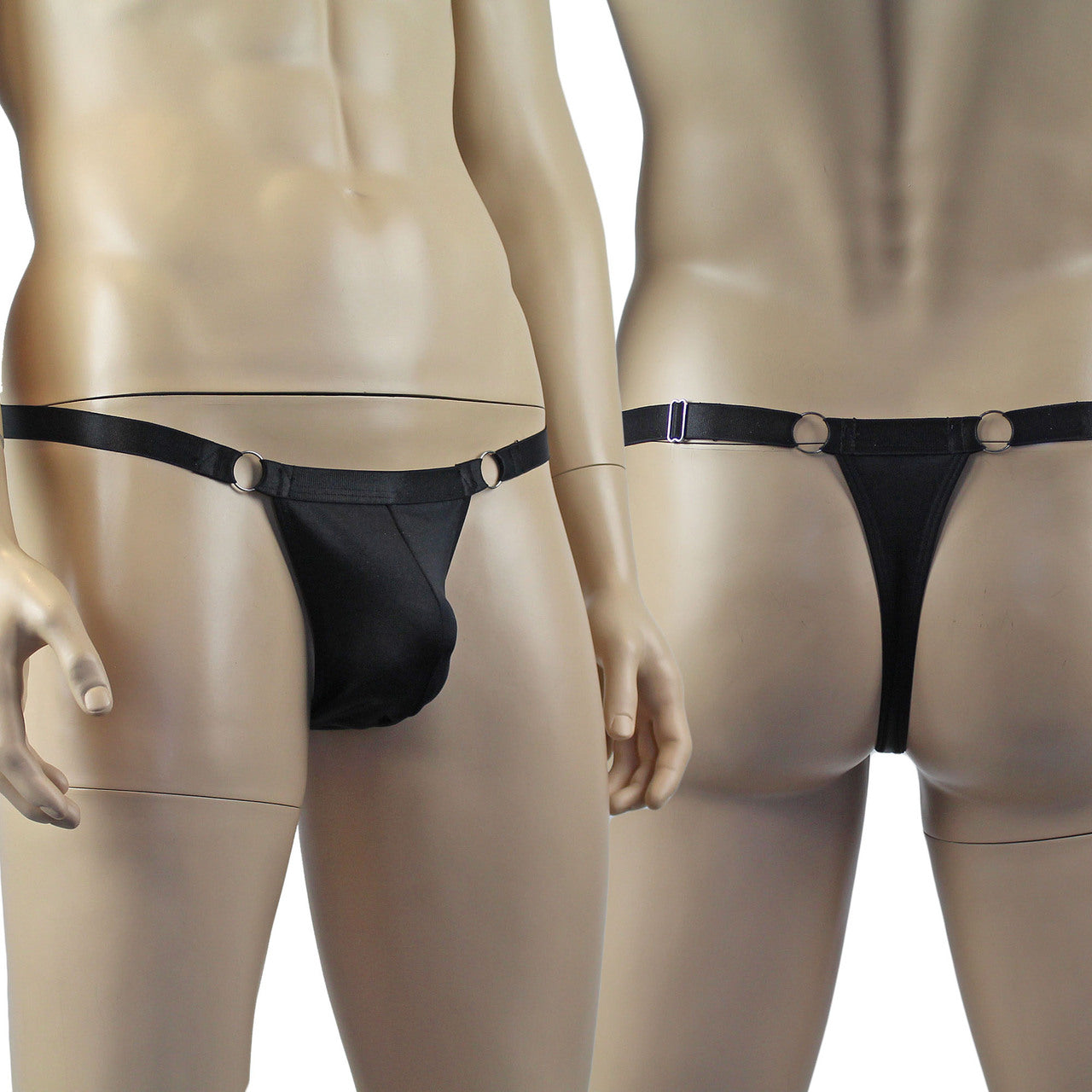 Male Jack Spandex Thong with Ring Sides and Adjustable Strap Black