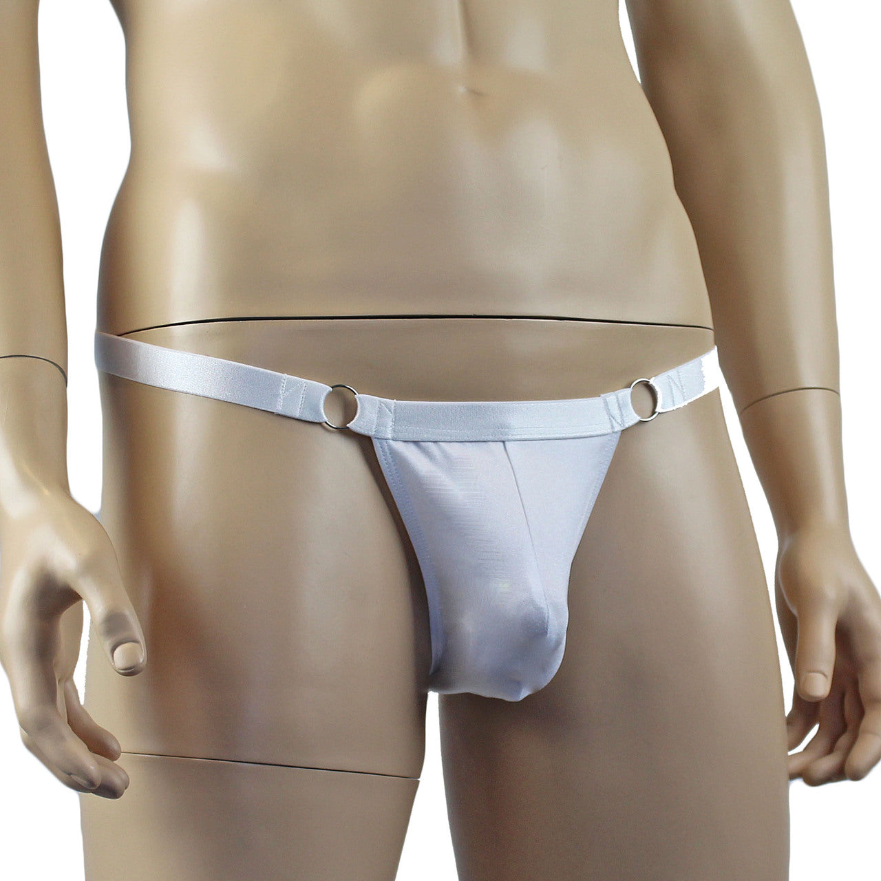 Male Jack Spandex Thong with Ring Sides and Adjustable Strap White