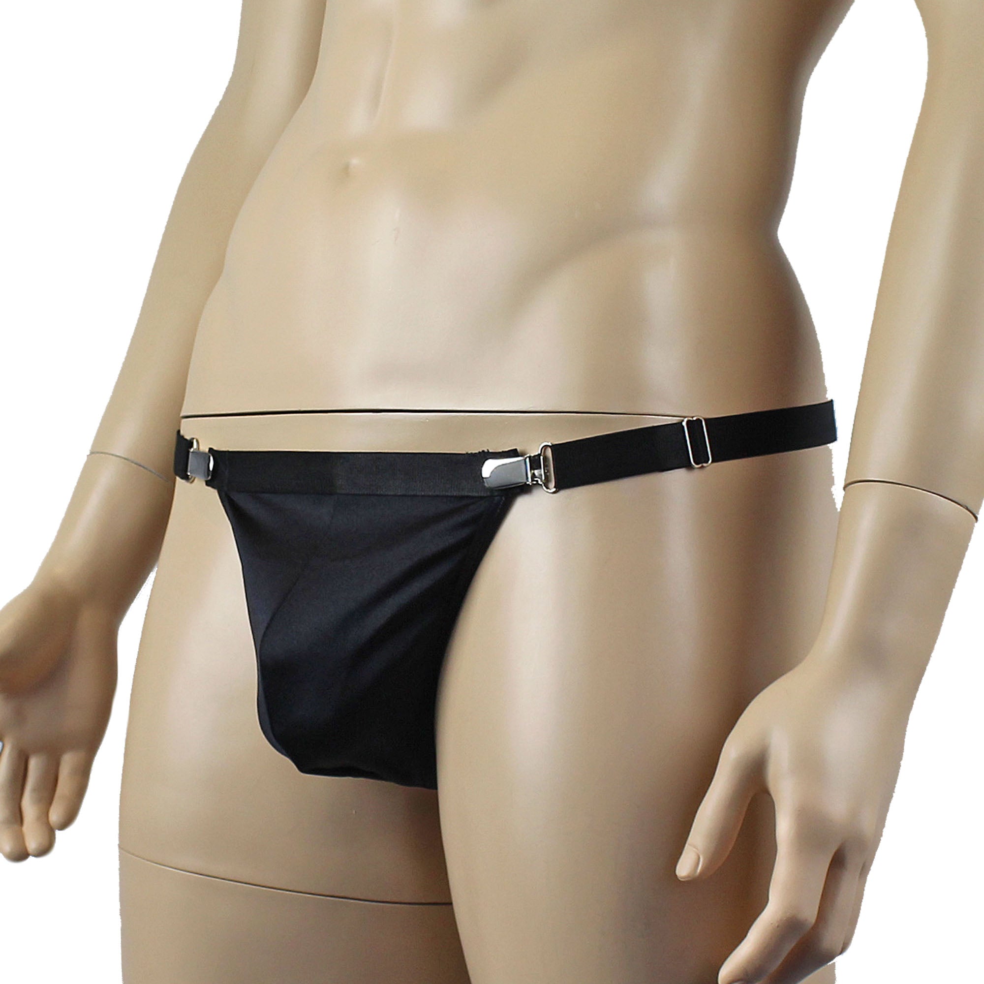 Mens Janice Thong with Adjustable Silver Clip Sides Black