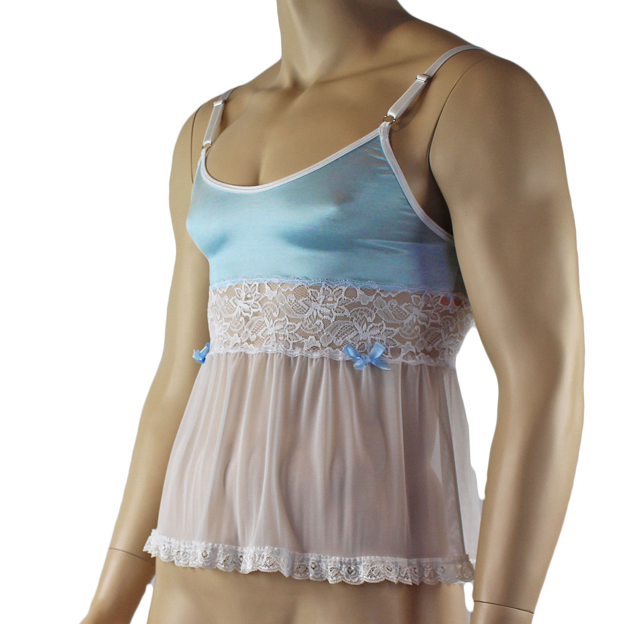 Mens Joanne Mini Babydoll Camisole - Sizes up to 3XL Light Blue & White