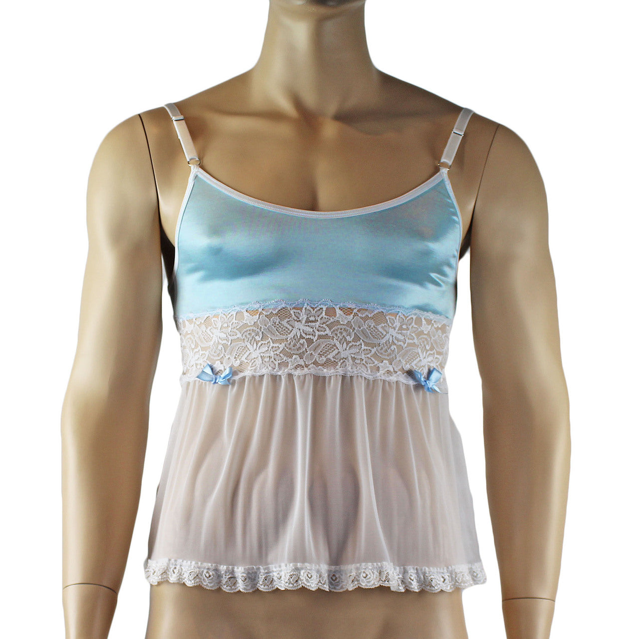 Mens Joanne Mini Babydoll Camisole - Sizes up to 3XL Light Blue & White