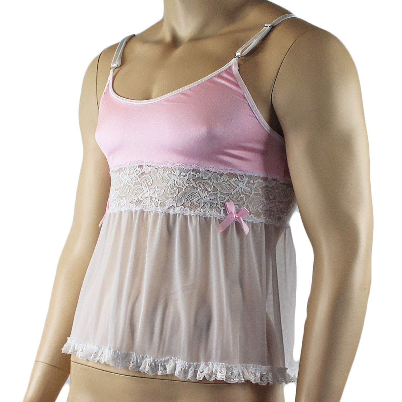 Mens Joanne Mini Babydoll Camisole - Sizes up to 3XL Light Pink & White