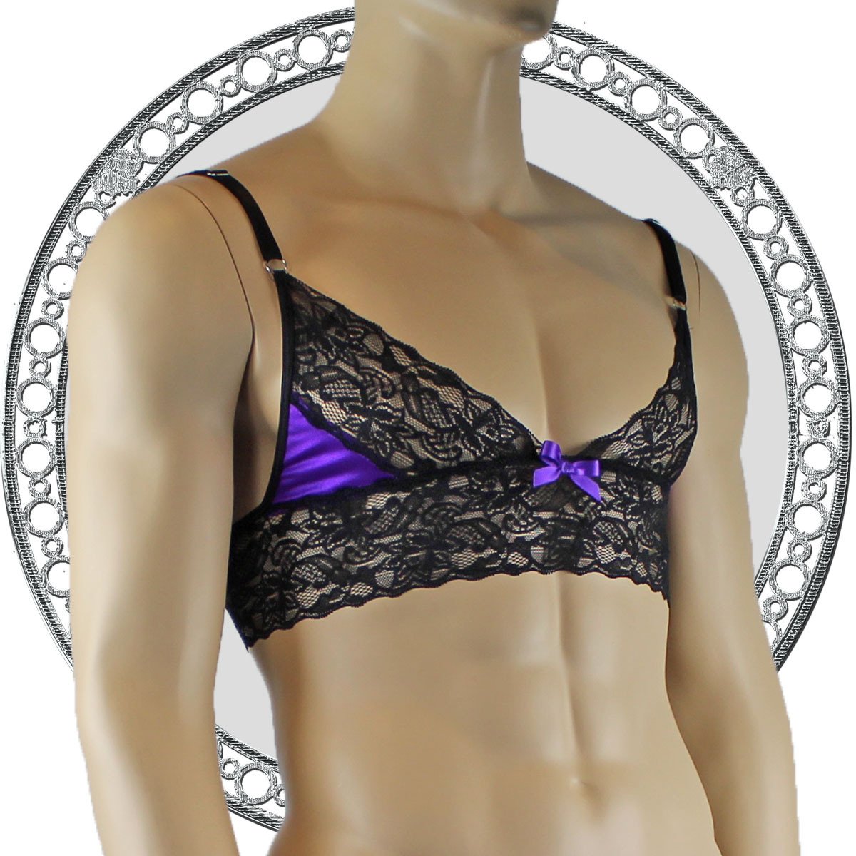 Mens Lace Bra Top Lingerie for Men Purple and Black