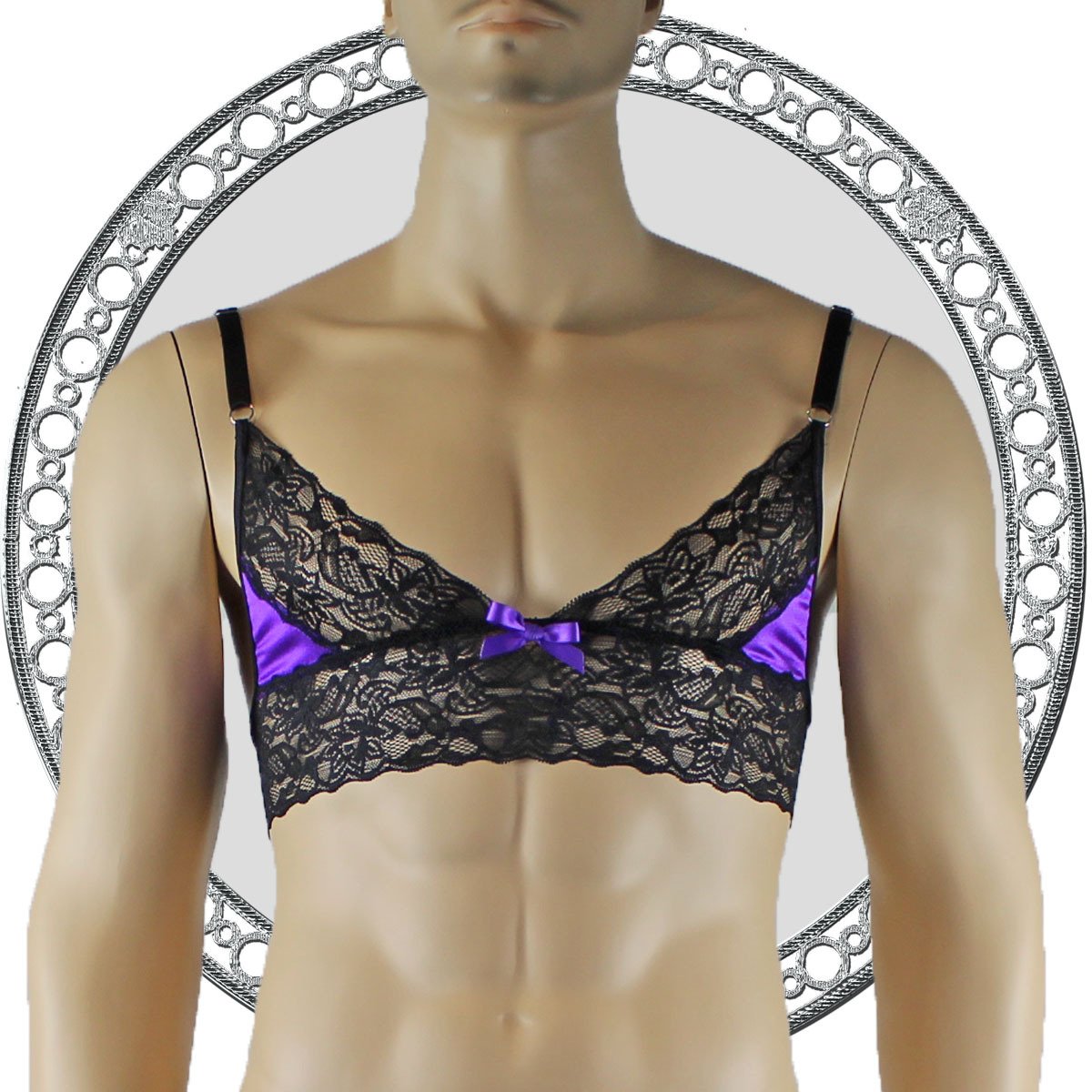 Mens Lace Bra Top Lingerie for Men Purple and Black