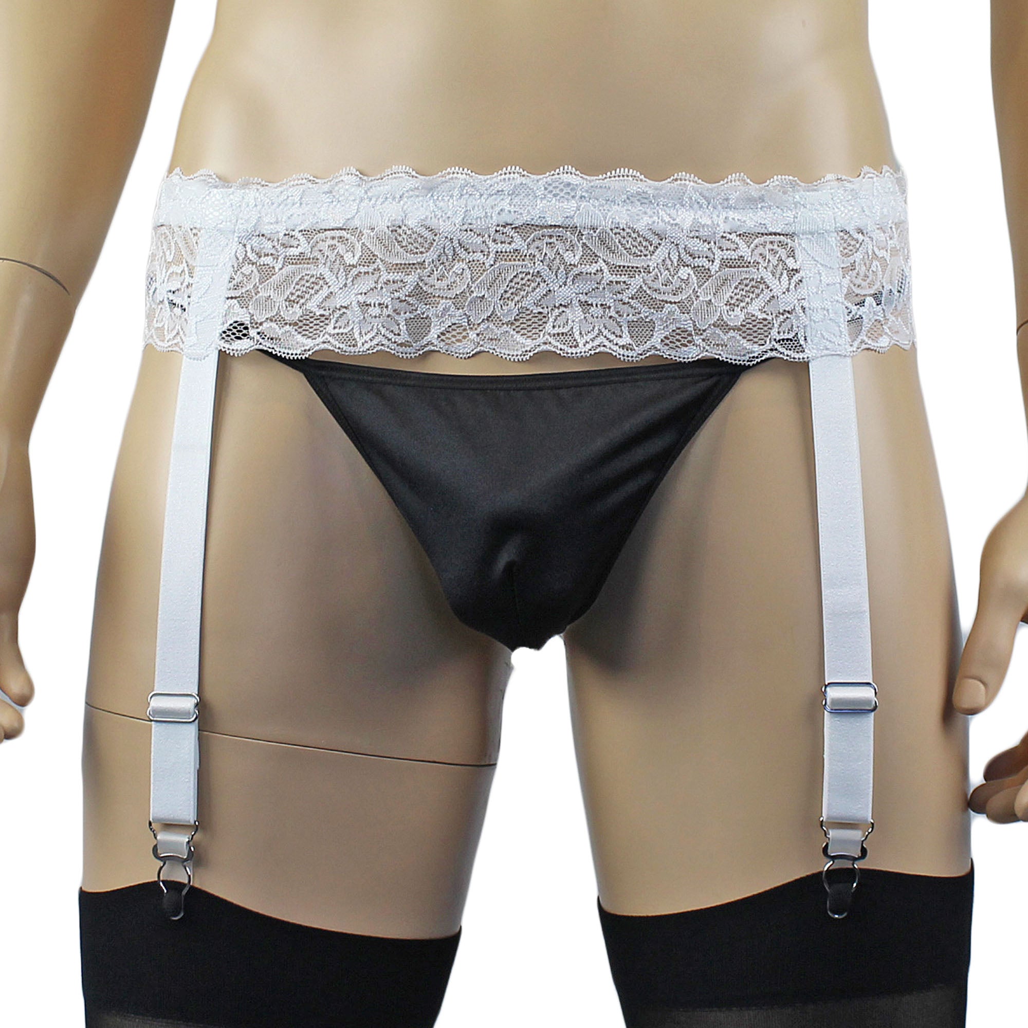 Mens Joanne Lace Garter Belt Mens Lingerie and Underwear White Lace