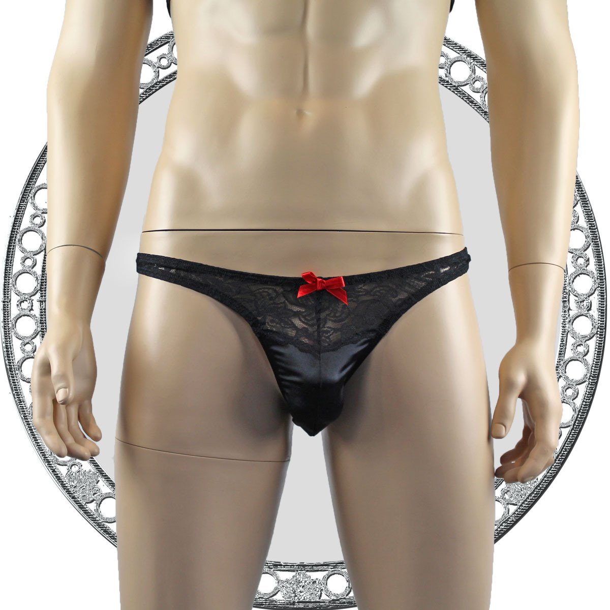 Mens Satin & Lace Crop Cami Top with Sexy Thong Black
