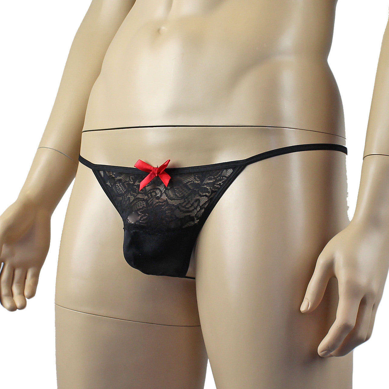 Mens Joanne Lacey G string with Bow Black and Black Lace