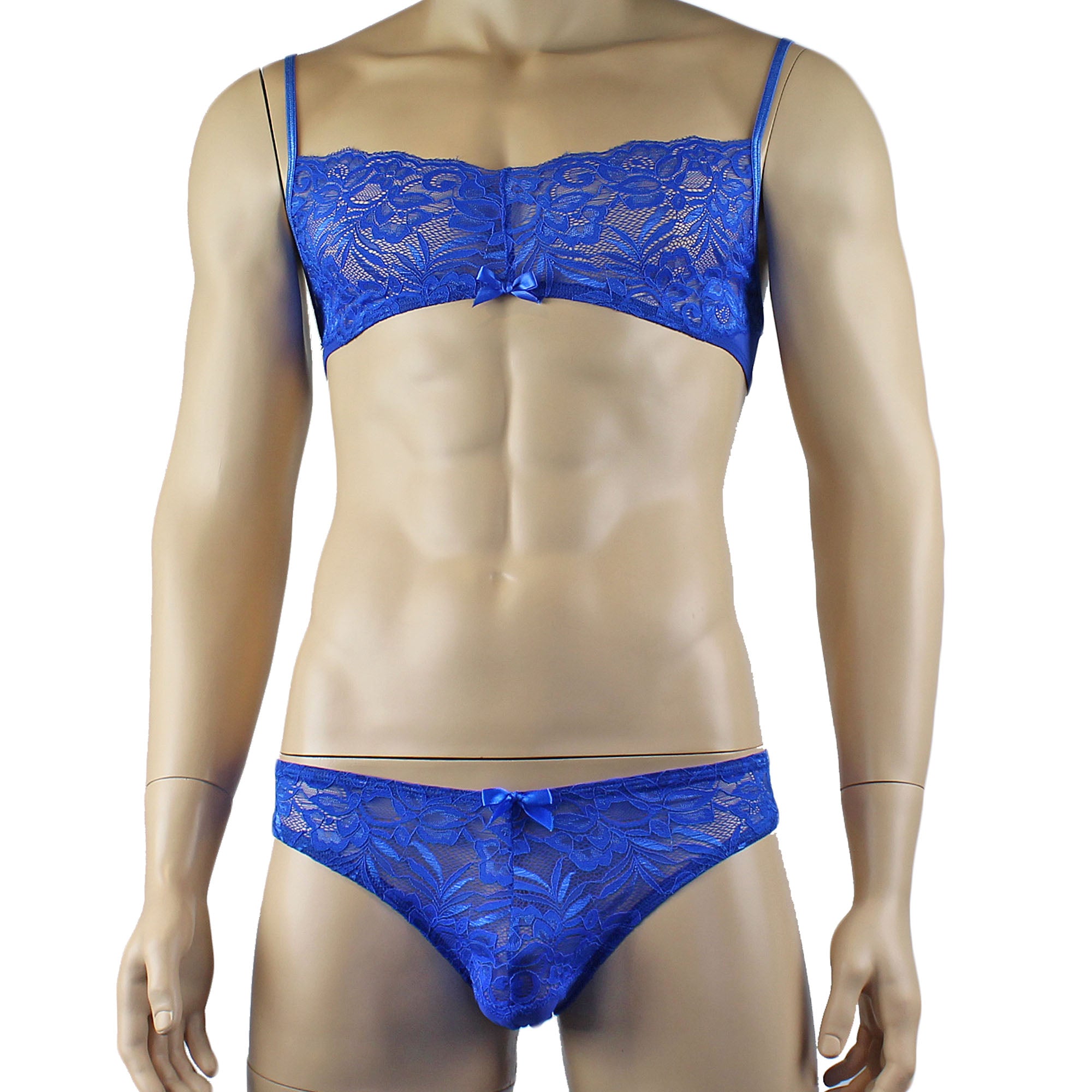 Mens Kristy Lace & Mesh Bra Top and Bikini Brief Blue