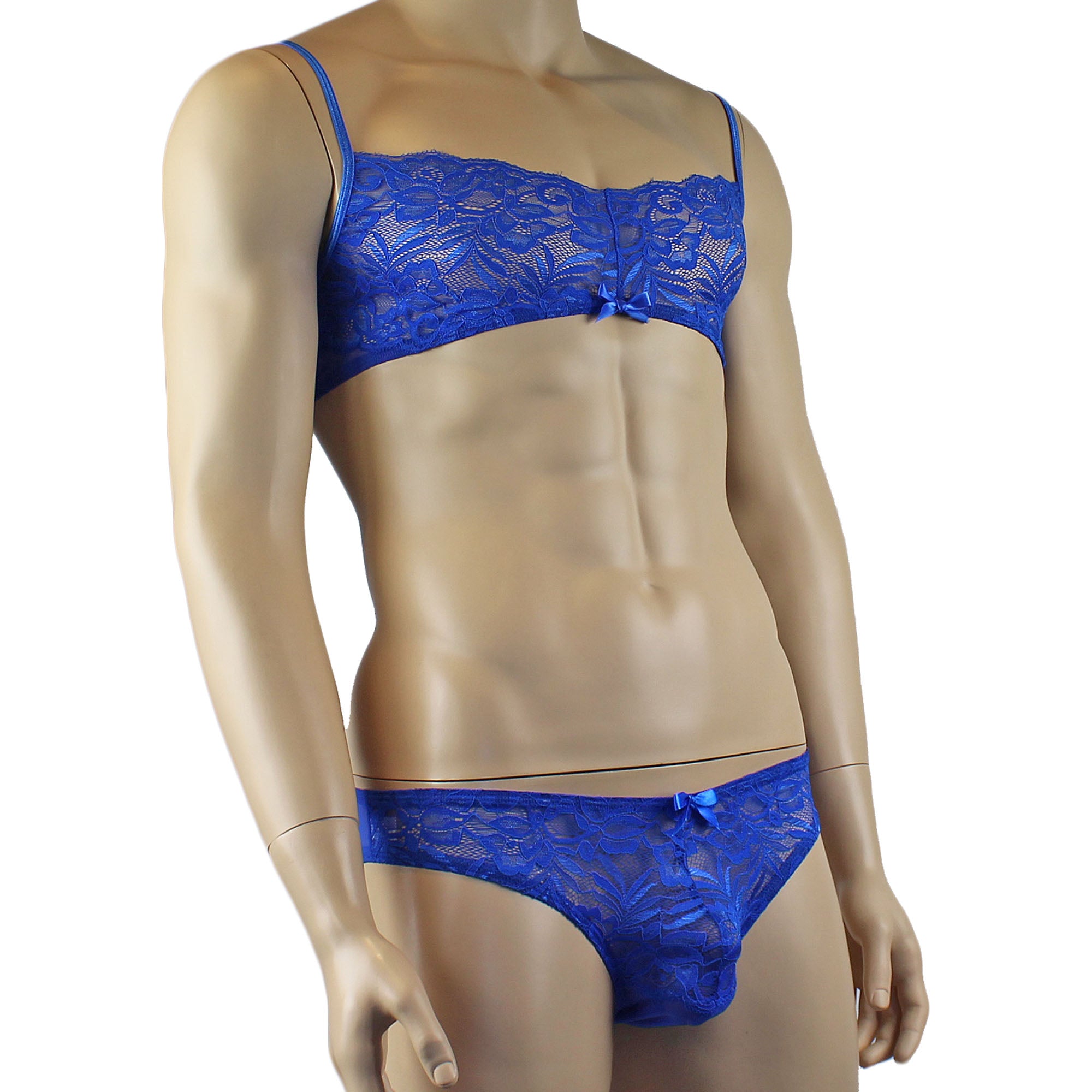 Mens Kristy Lace & Mesh Bra Top and Bikini Brief Blue