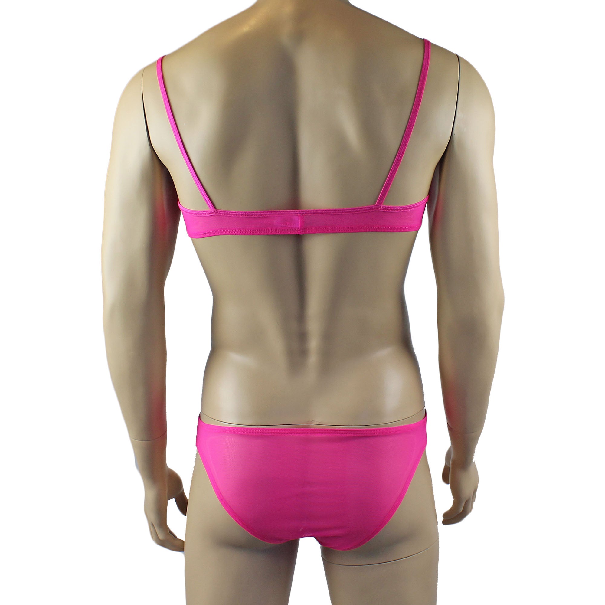 Mens Kristy Lace & Mesh Bra Top and Bikini Brief Hot Pink