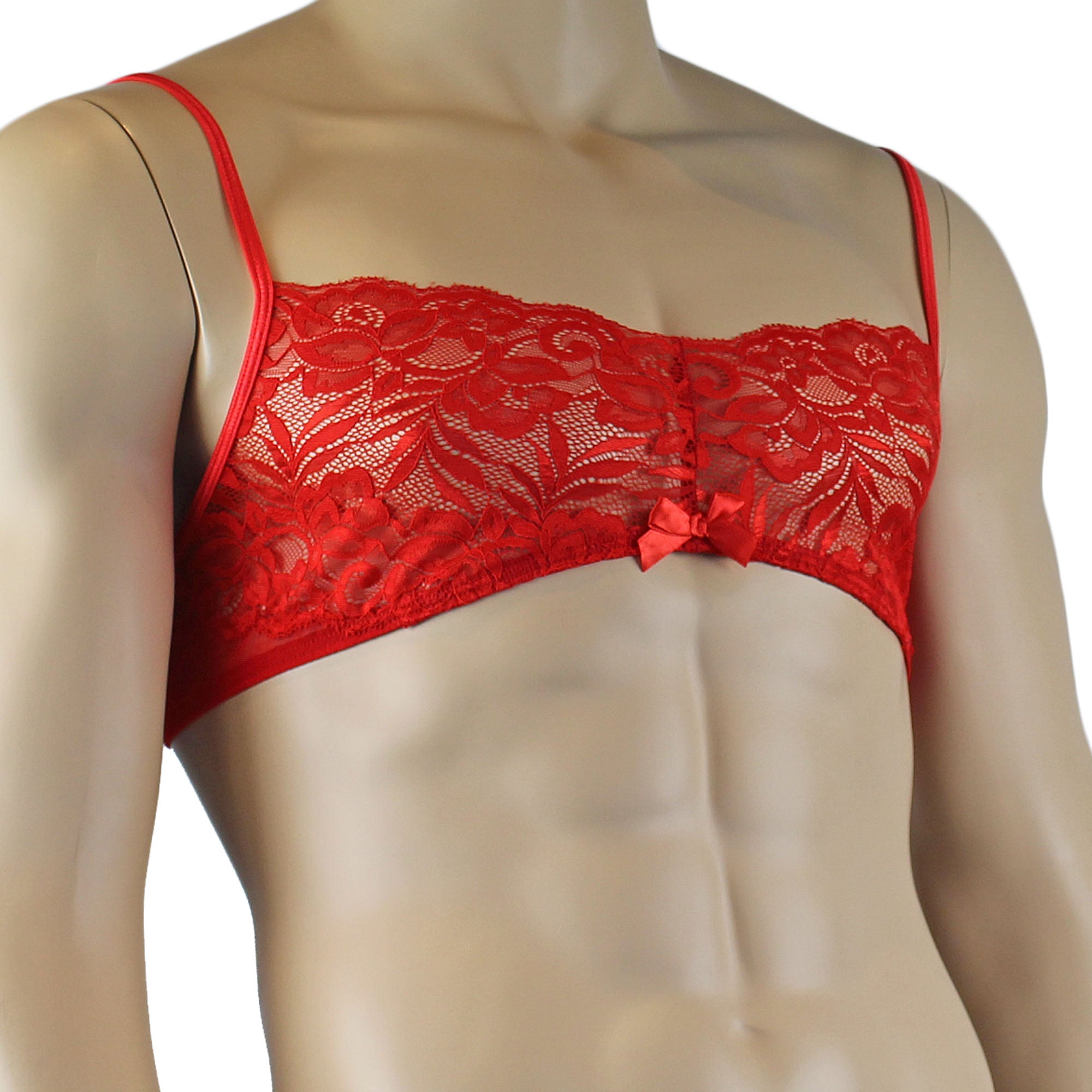 Mens Kristy Lace & Mesh Bra Top with thin Straps Red