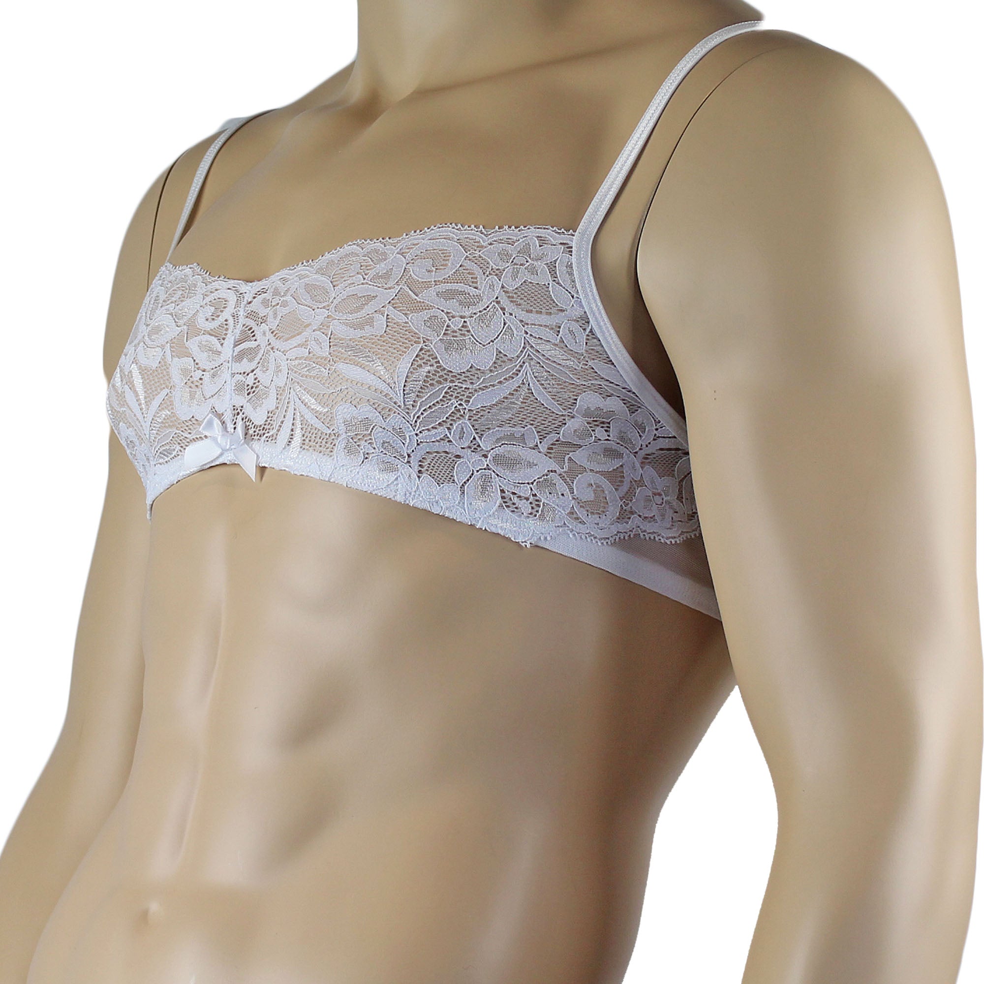 Mens Kristy Lace & Mesh Bra Top with thin Straps White