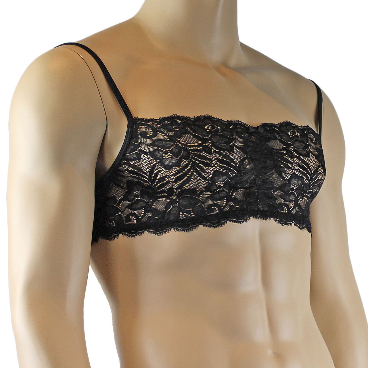 Mens Kristy Lingerie Bra Top in Lace with thin Straps Black