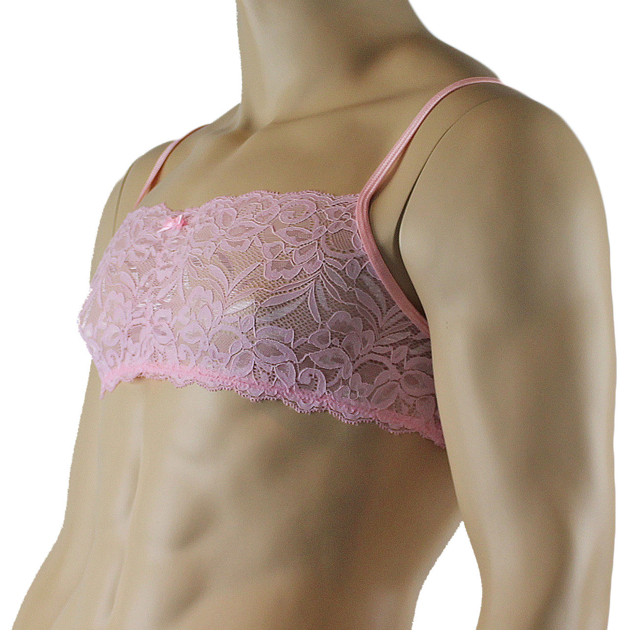 Mens Kristy Lingerie Bra Top in Lace with thin Straps Light Pink