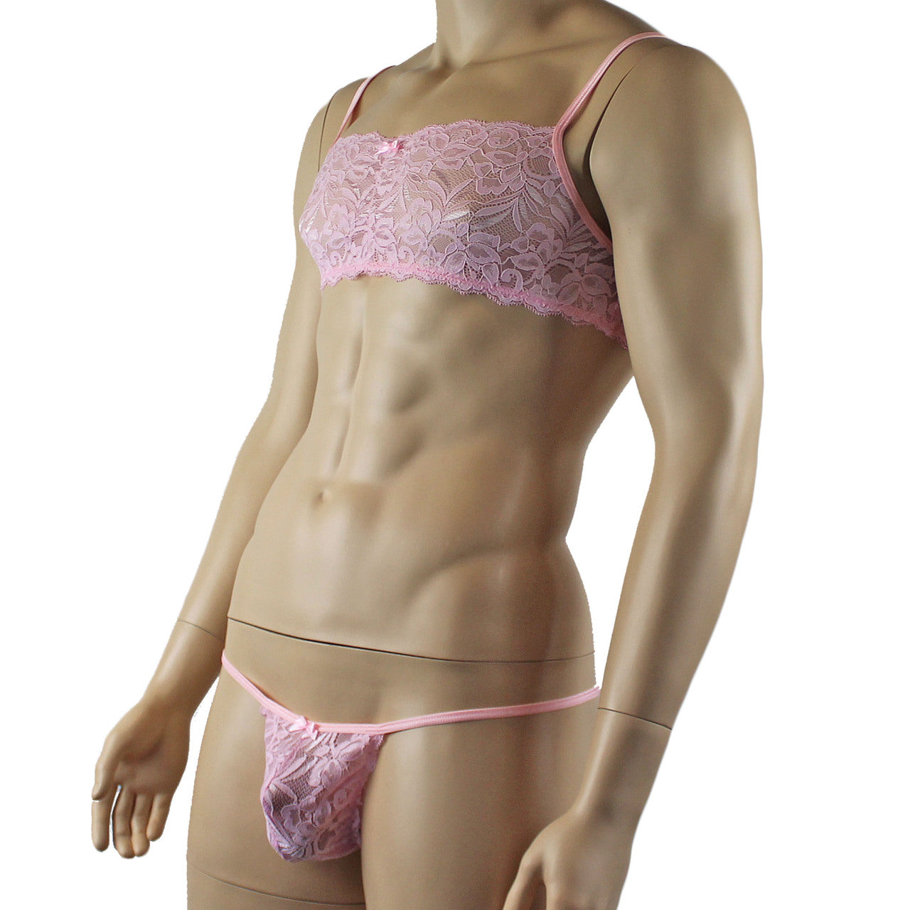 Mens Kristy Lingerie Bra Top and Pouch G string Light Pink