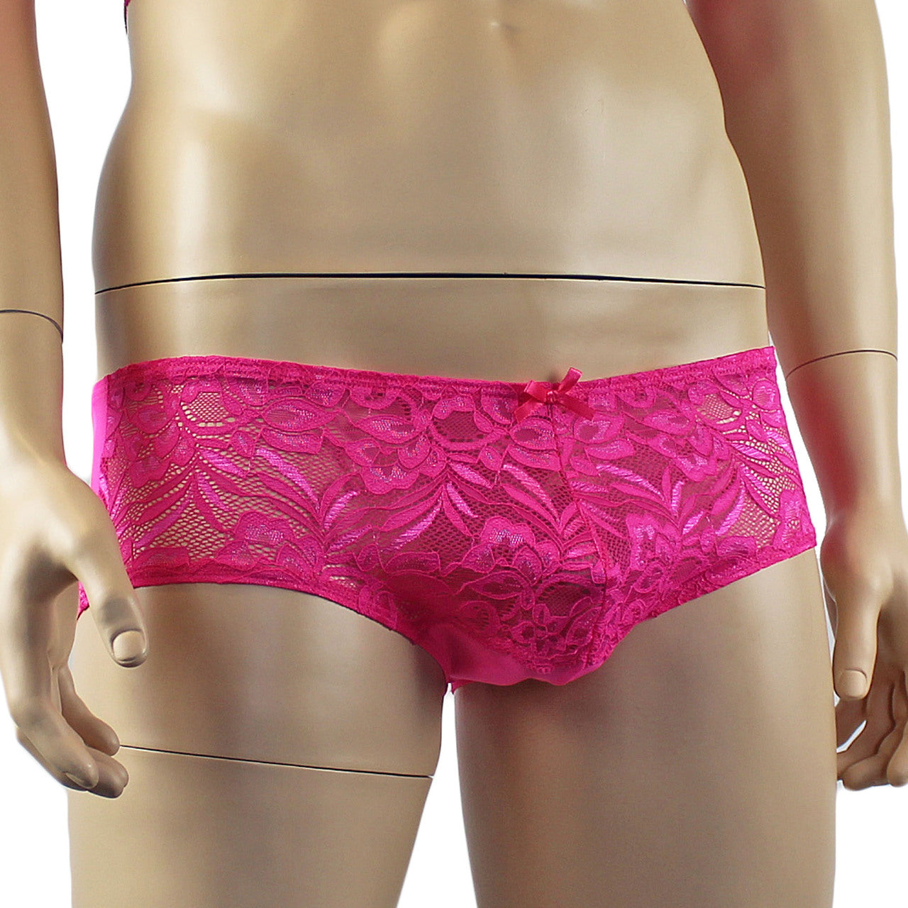 Mens Kristy Lingerie Sexy Lace and Mesh Panty Brief Hot Pink
