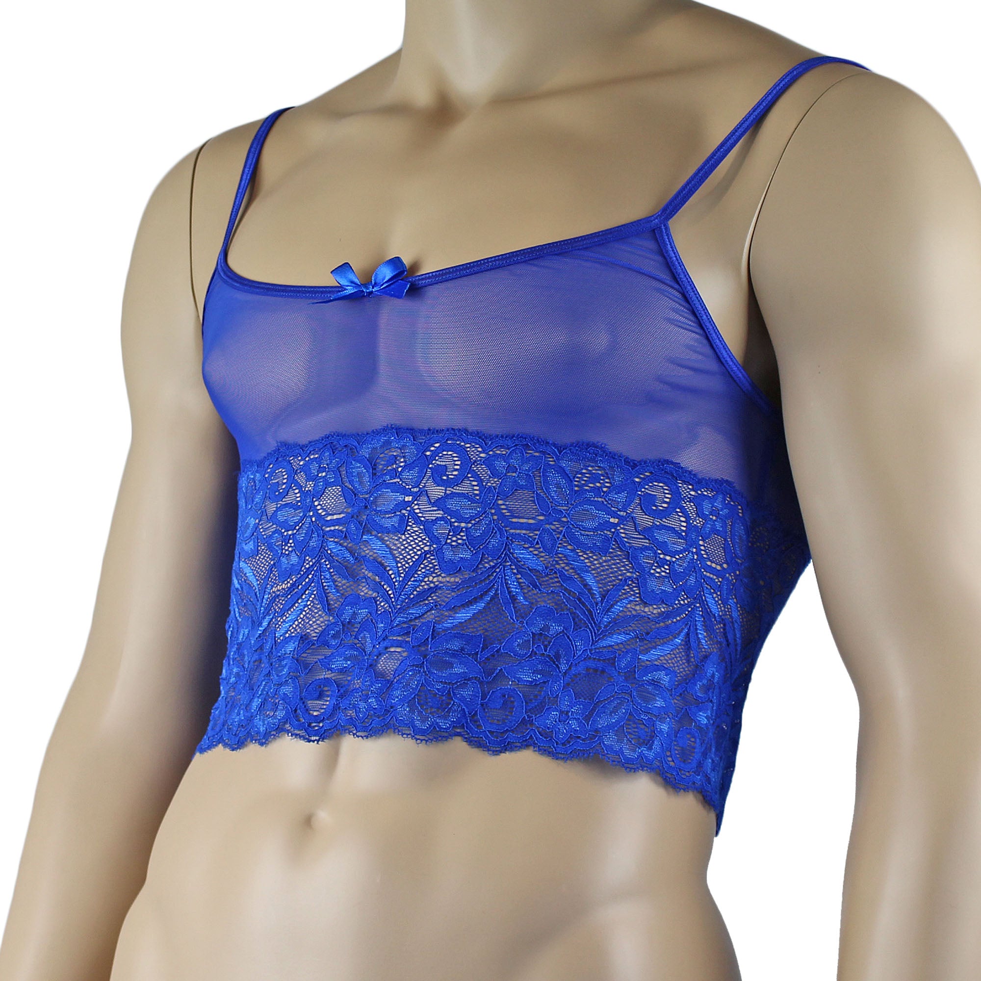 Mens Kristy Sexy Lace Camisole Top Male Lingerie Blue