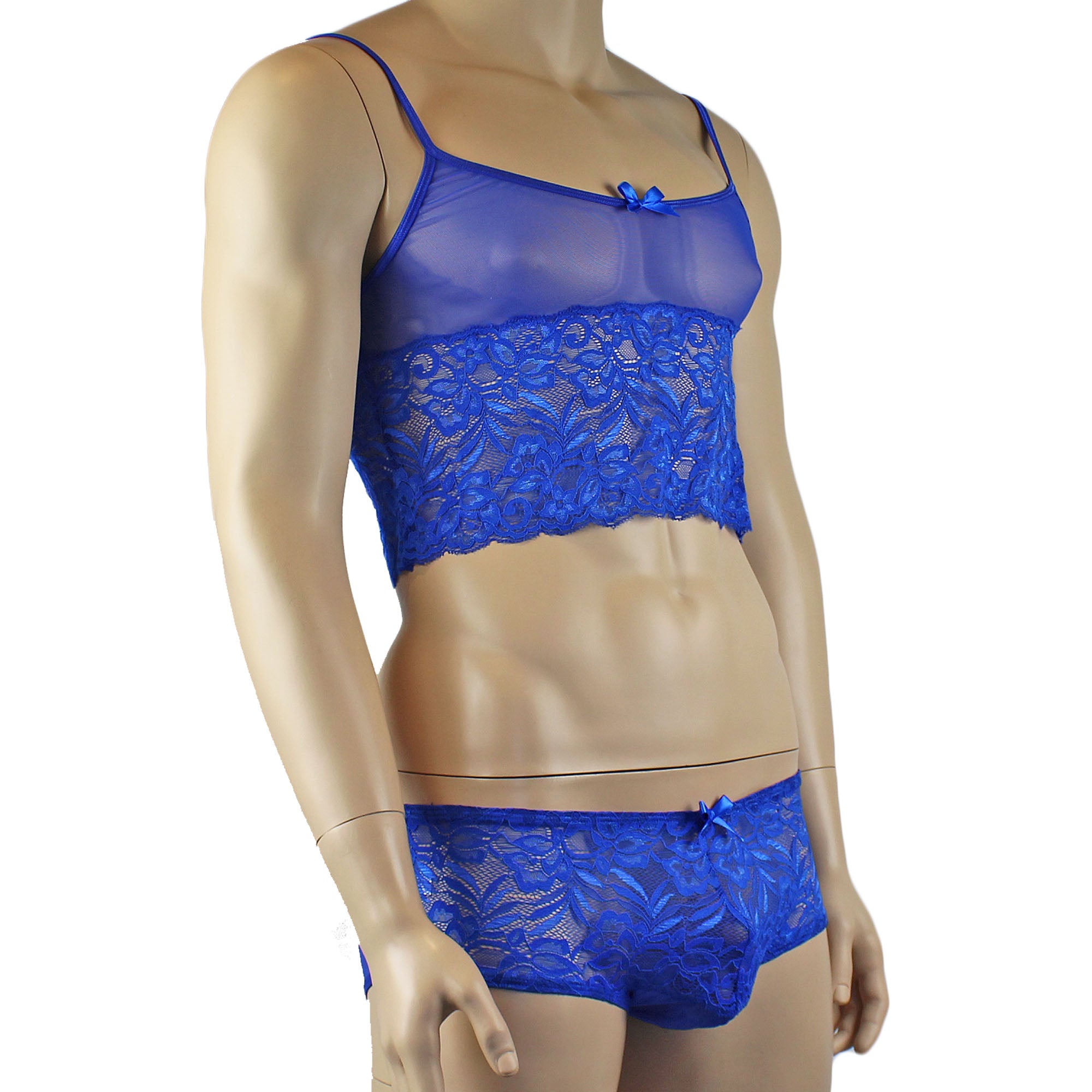 Mens Kristy Sexy Lace Camisole Top and Panty Brief Blue