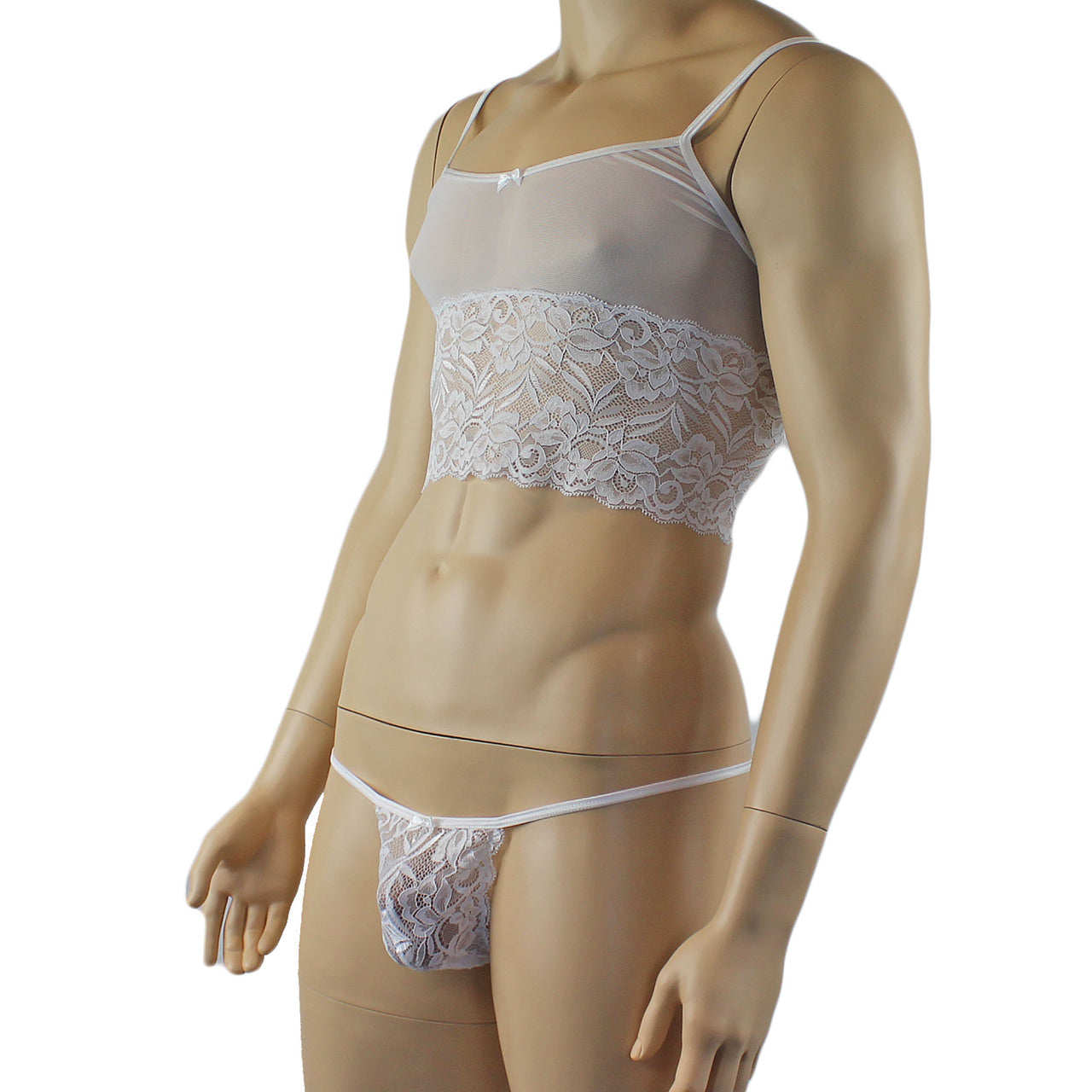 Mens Sexy Lace Camisole Top and  Pouch G string (white plus other colours)