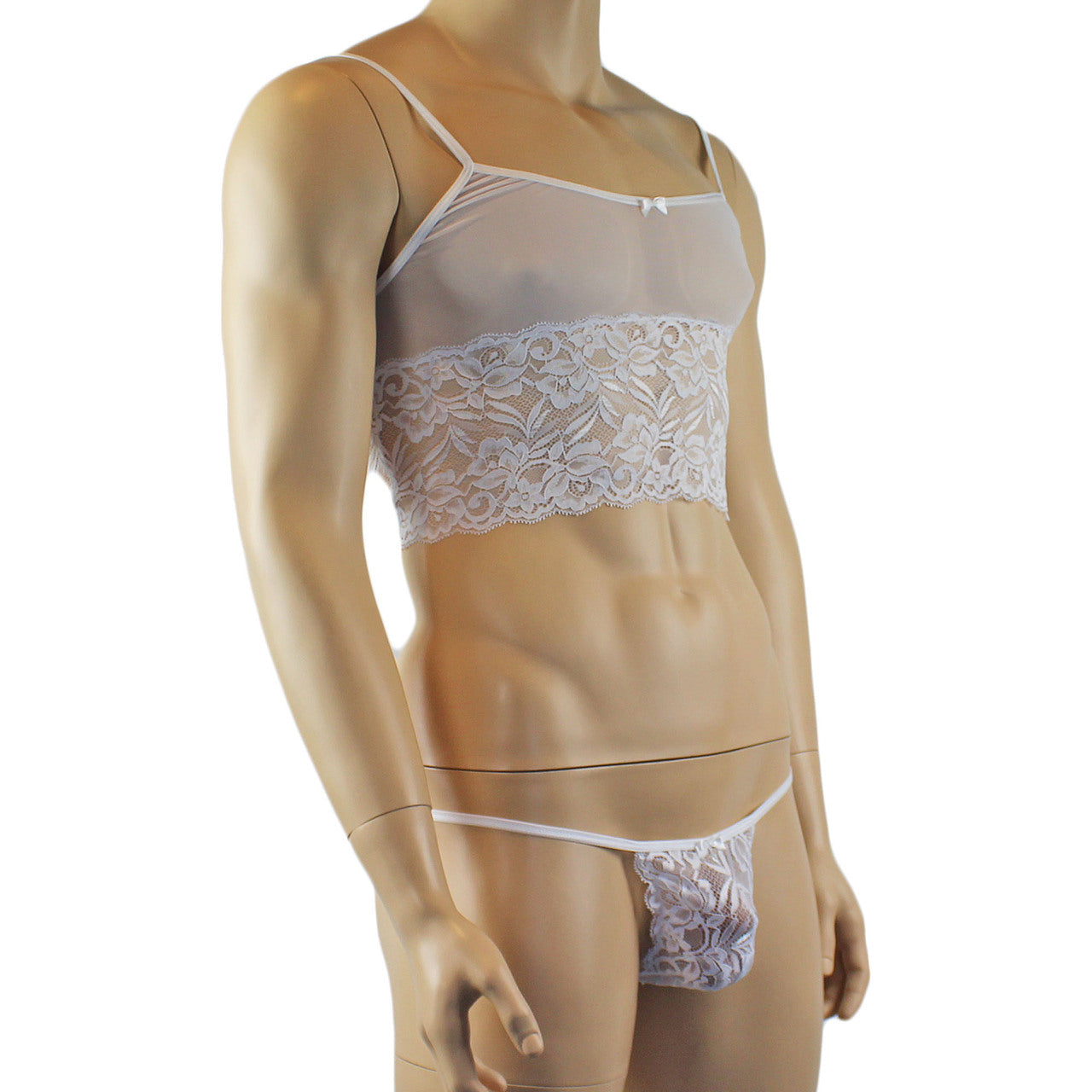 Mens Sexy Lace Camisole Top and  Pouch G string (white plus other colours)