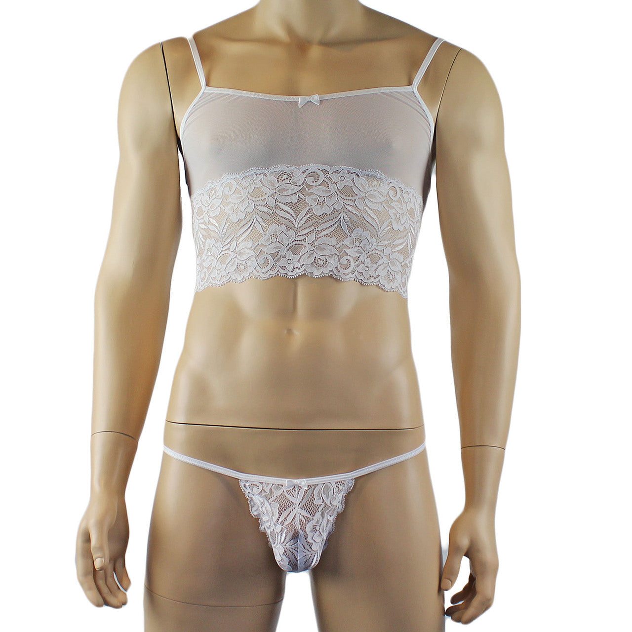 Mens Sexy Lace Camisole Top and  Pouch G string (white plus other colours)