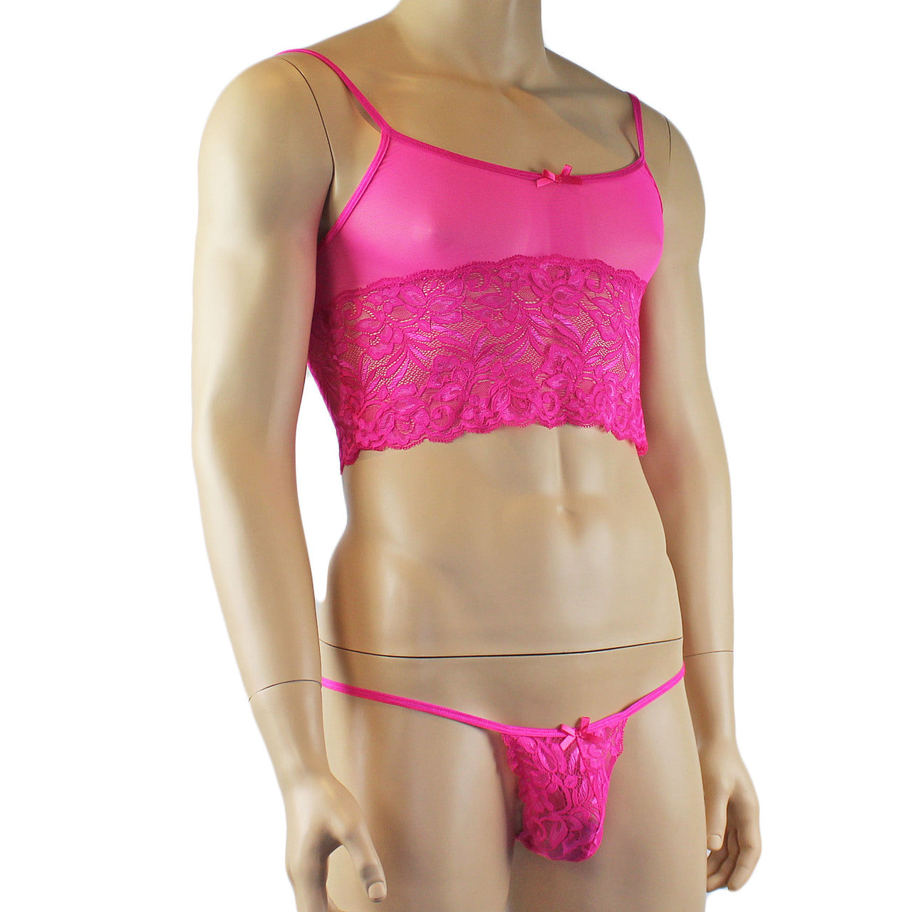 Mens Sexy Lace Camisole Top and  Pouch G string (pink plus other colours)