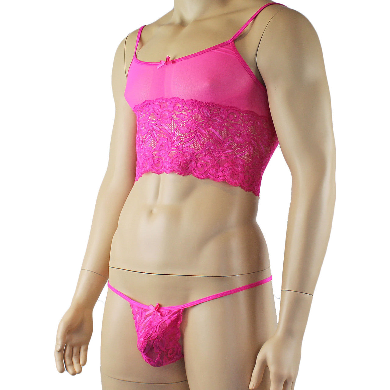 Mens Sexy Lace Camisole Top and  Pouch G string (pink plus other colours)