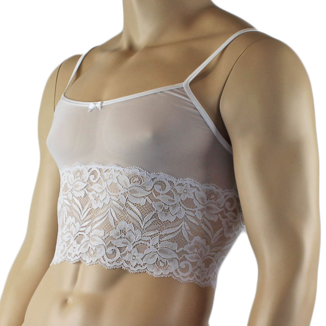Mens Kristy Sexy Lace Camisole Top Male Lingerie White