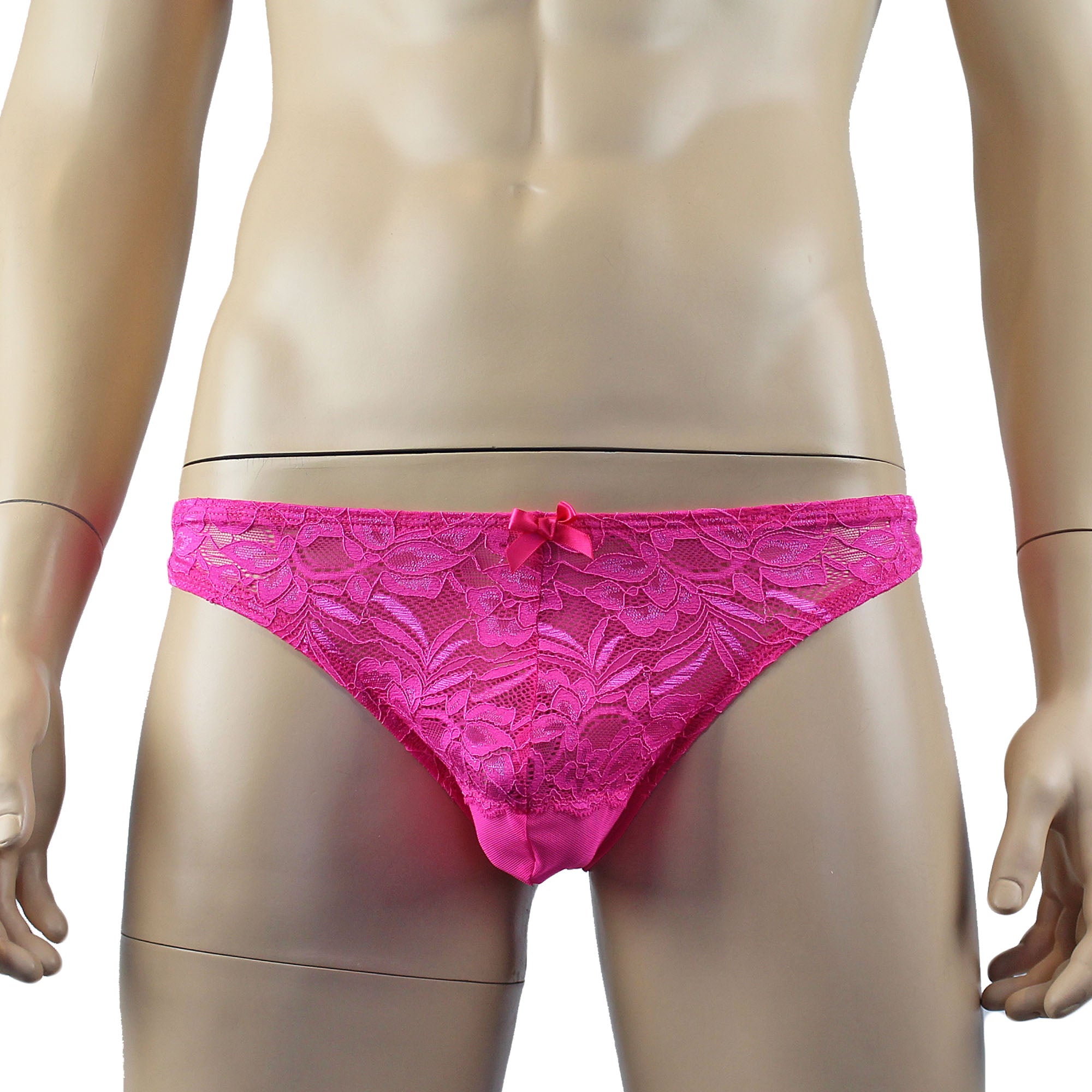 Mens Kristy Lace & Mesh Bra Top and Thong Panty Hot Pink