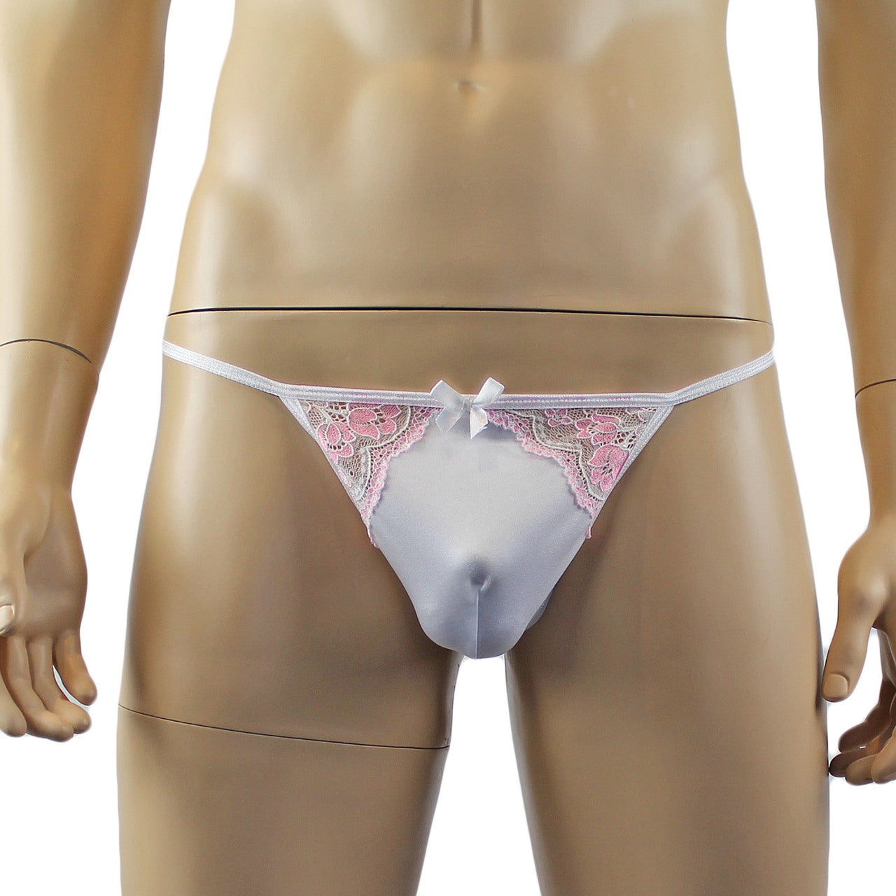 Mens Luxury Spandex & Lace Bra Top and G string White