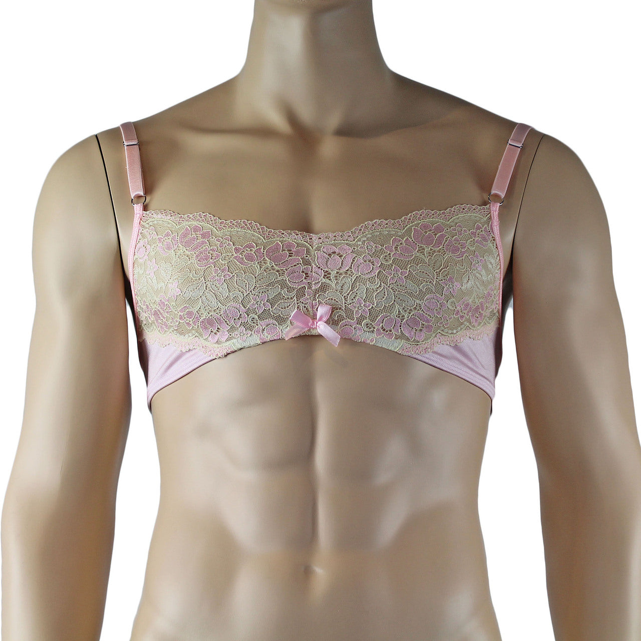 Mens Luxury Bra Top with Beautiful Lace Male Lingerie Pink