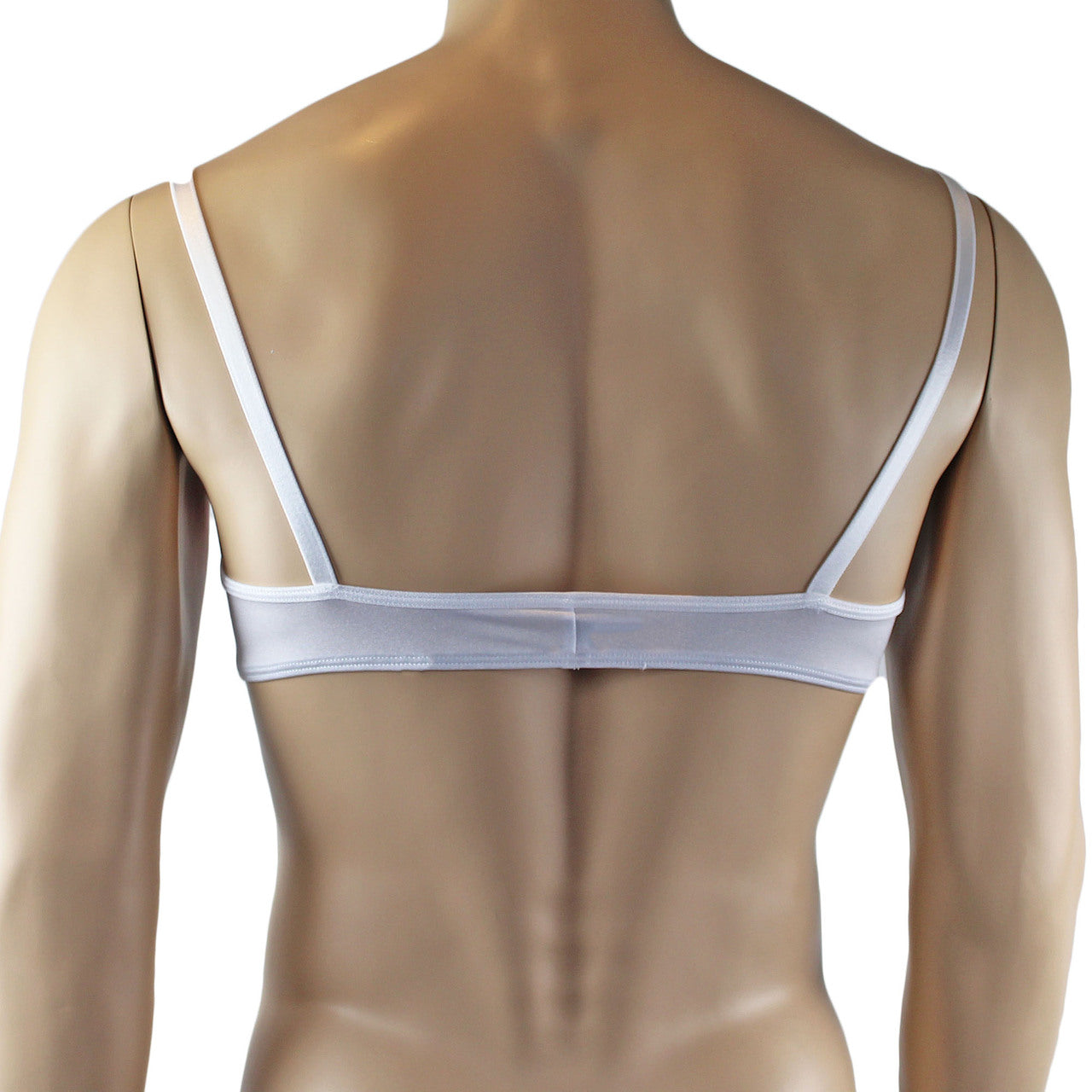Mens Luxury Spandex & Lace Bra Top and G string White
