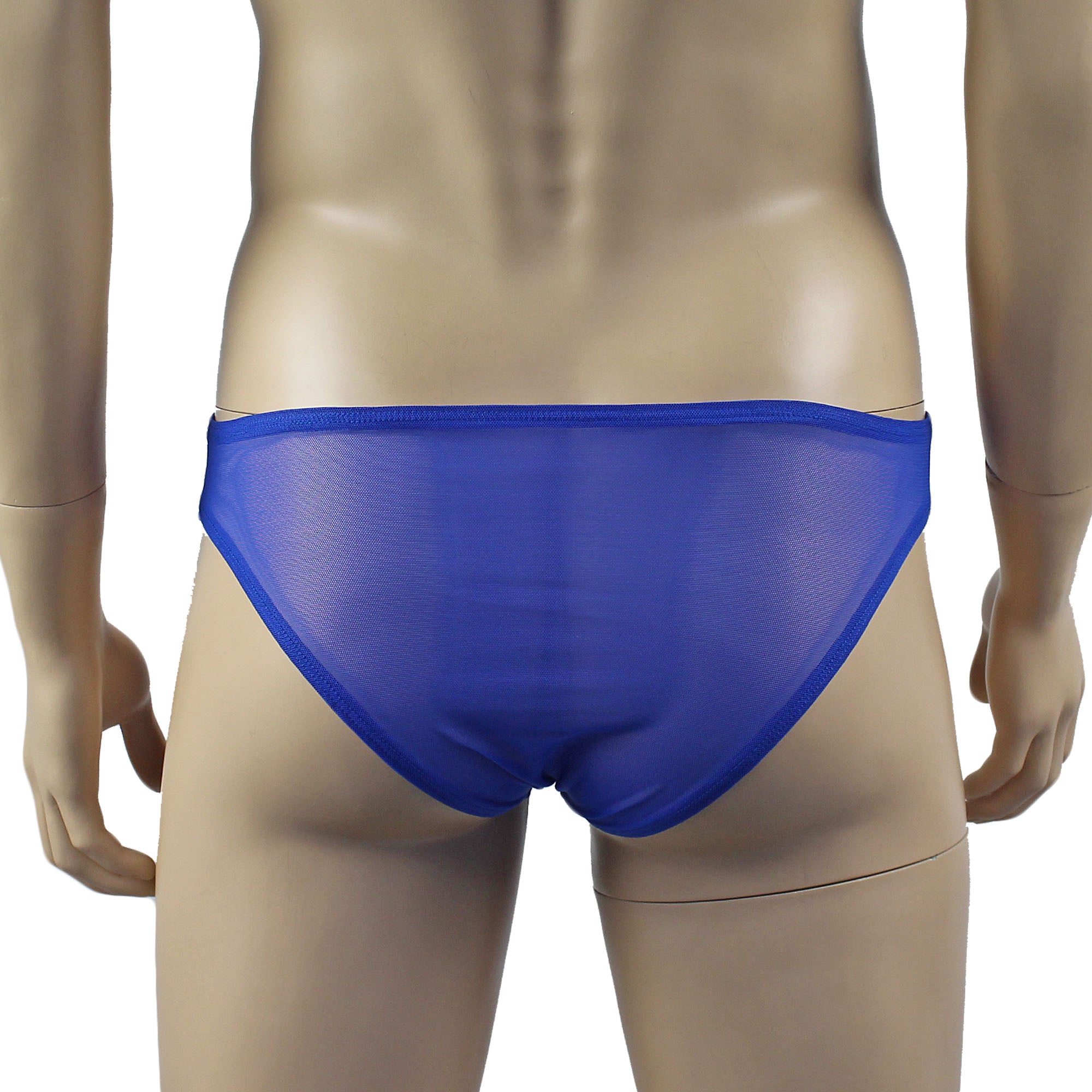 Mens Kristy Sexy Lace Bikini Brief Panties with See through Back Blue