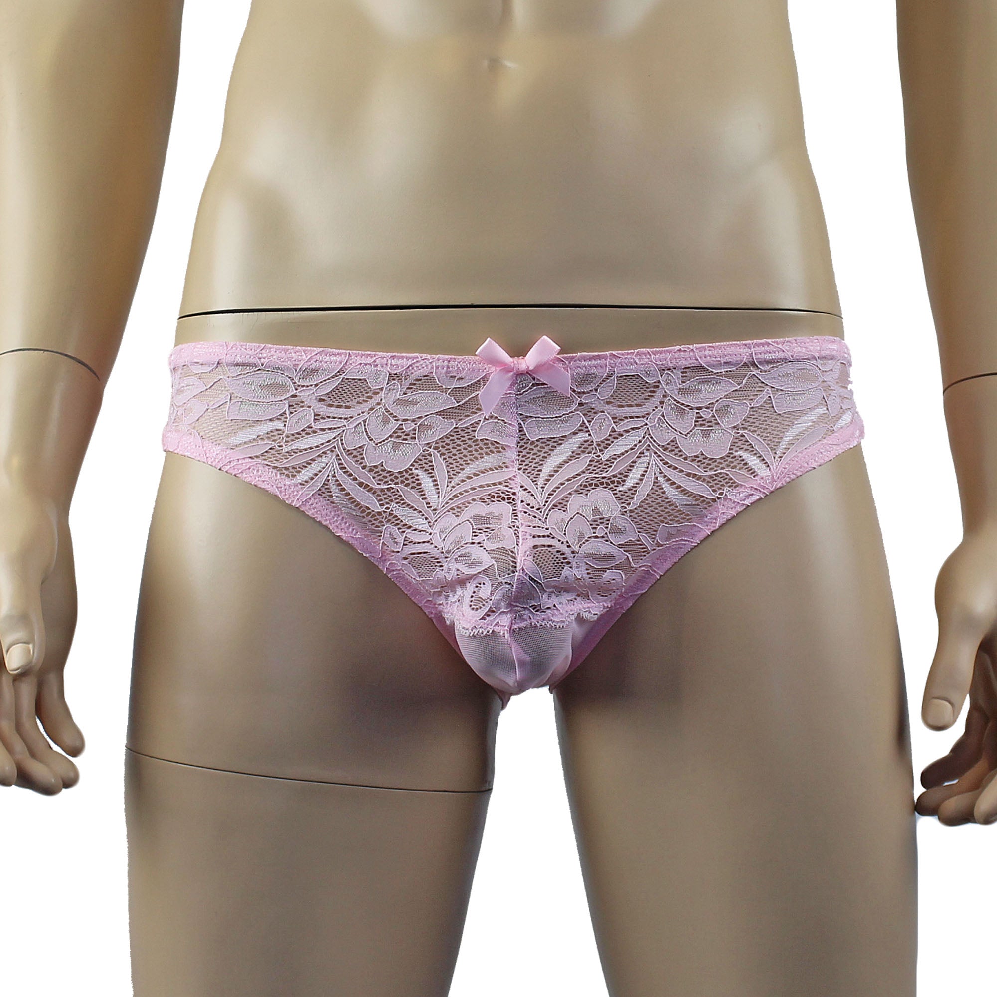 Mens Kristy Sexy Lace Bikini Brief Panties with See through Back Light Pink