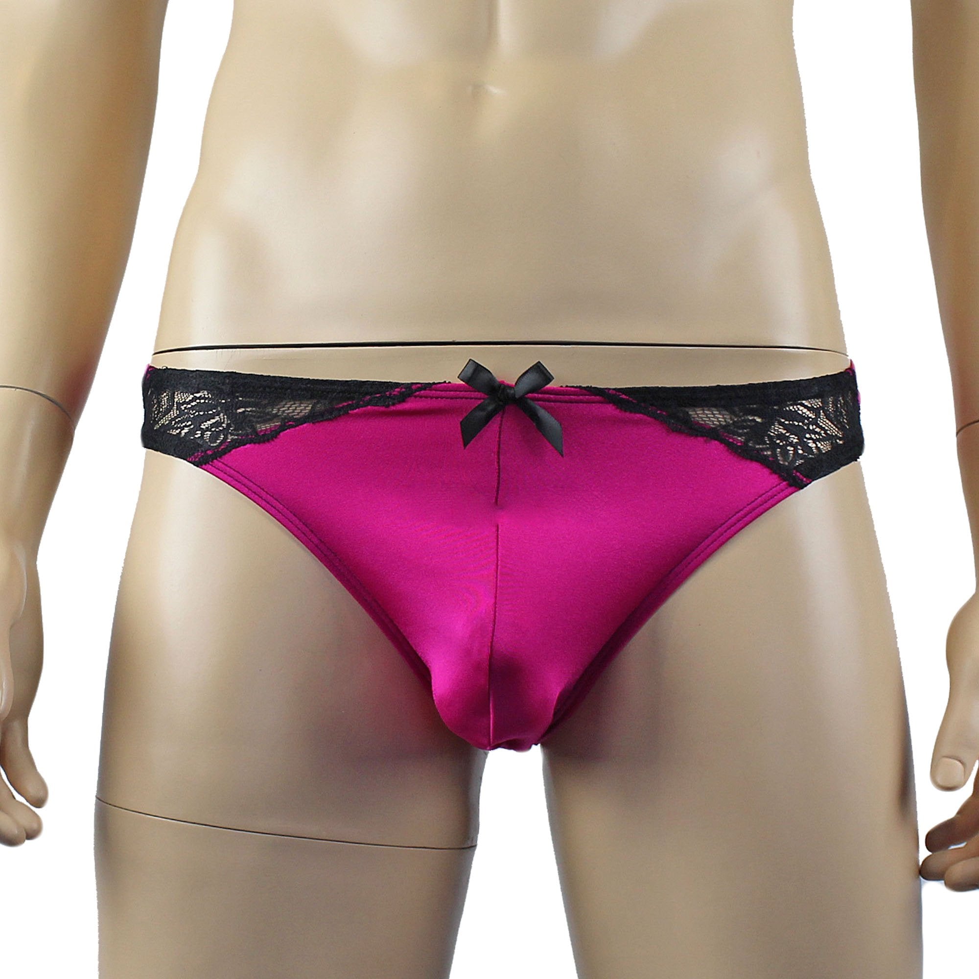 Mens Glamour Spandex Bikini Brief Panty Raspberry & Black