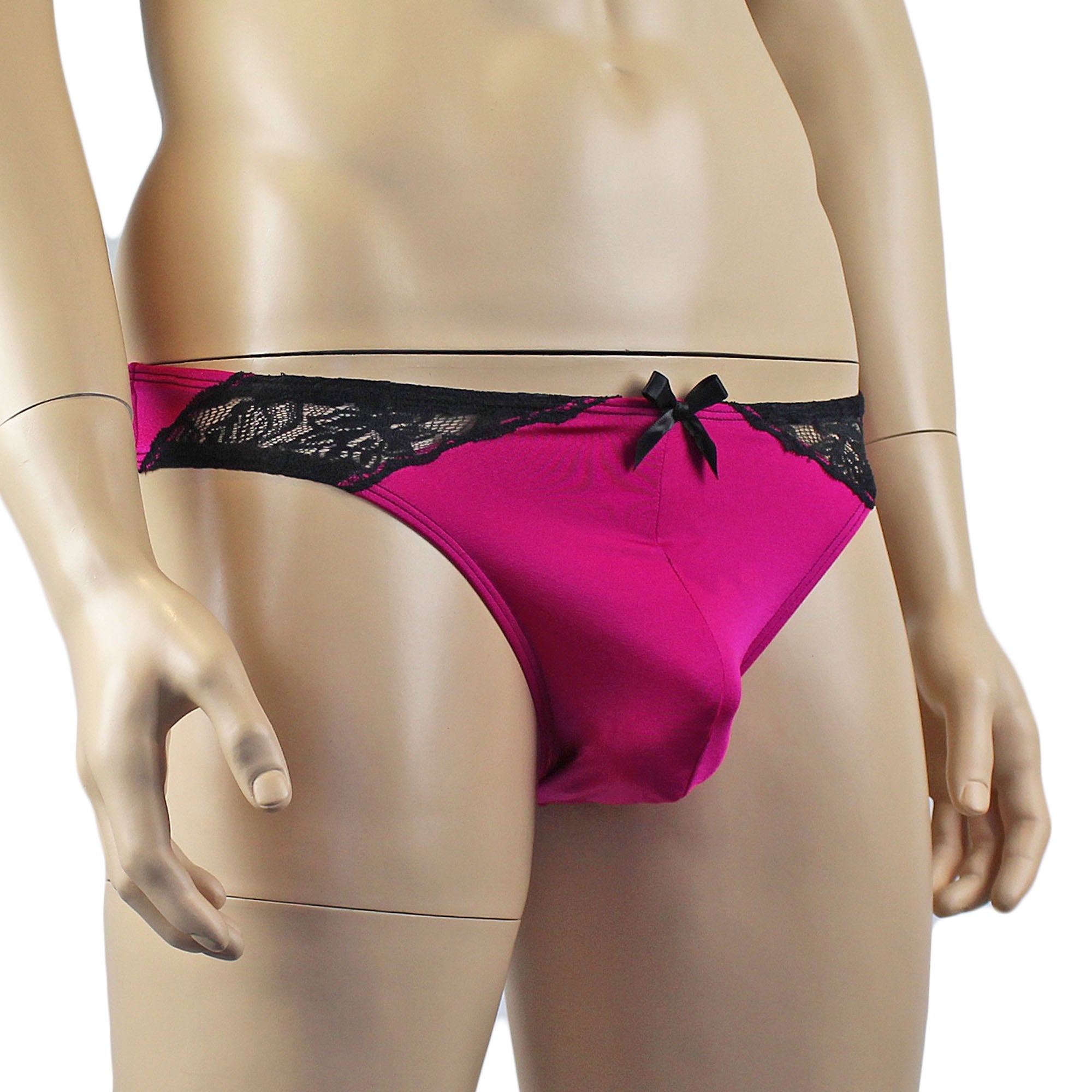 Mens Glamour Spandex Bikini Brief Panty Raspberry & Black