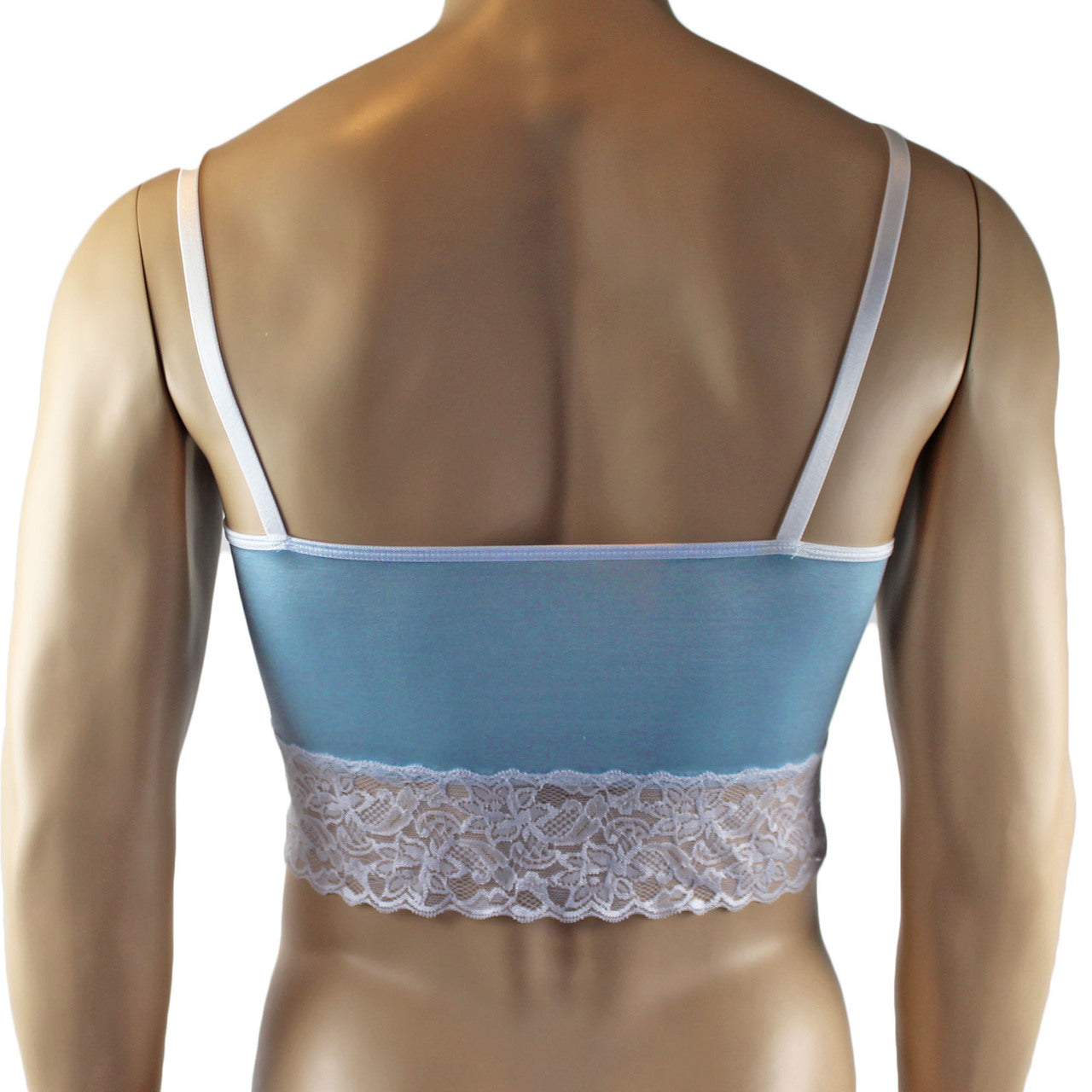 Mens Joanne Satin & Lace Crop Cami Top - Sizes up to 3XL Light Blue and White Lace