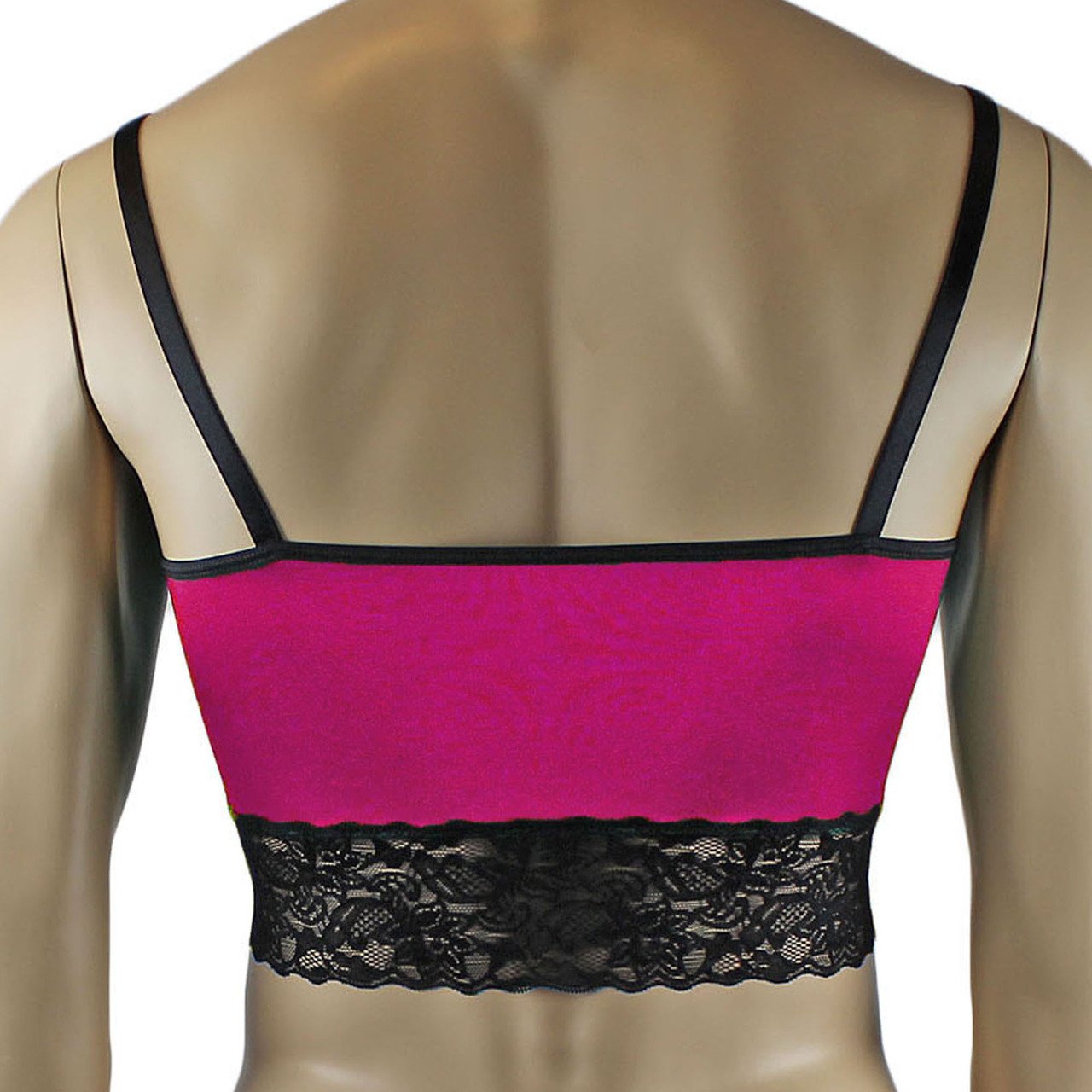 Mens Glamour Camisole Top with Lace Trim Dark (raspberry & black and other colours)