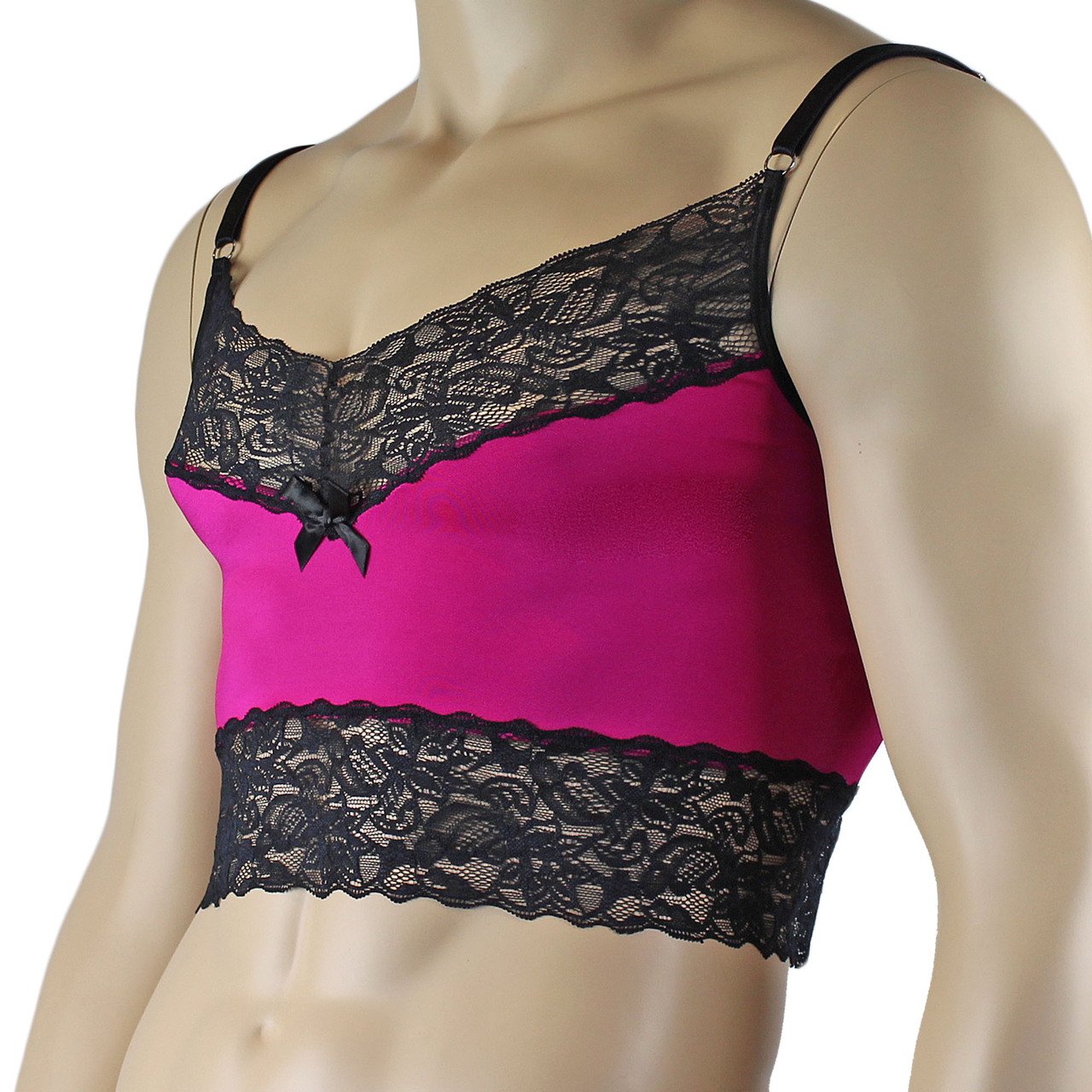 Mens Glamour Camisole Top with Lace Trim Dark (raspberry & black and other colours)