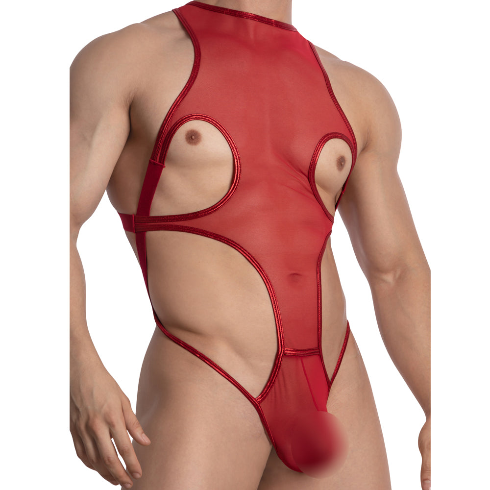 Miami Jock MJV035 Sheer See-thru Kinky Body Suit Leather Sides Naked