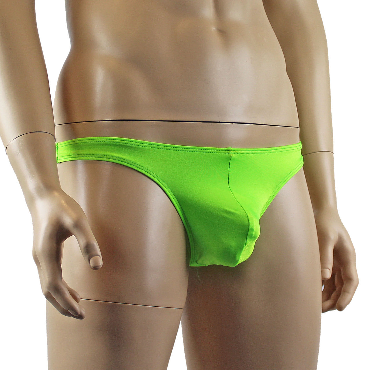 Mens Mick Stretch Spandex Low Rise Thong Neon Lime