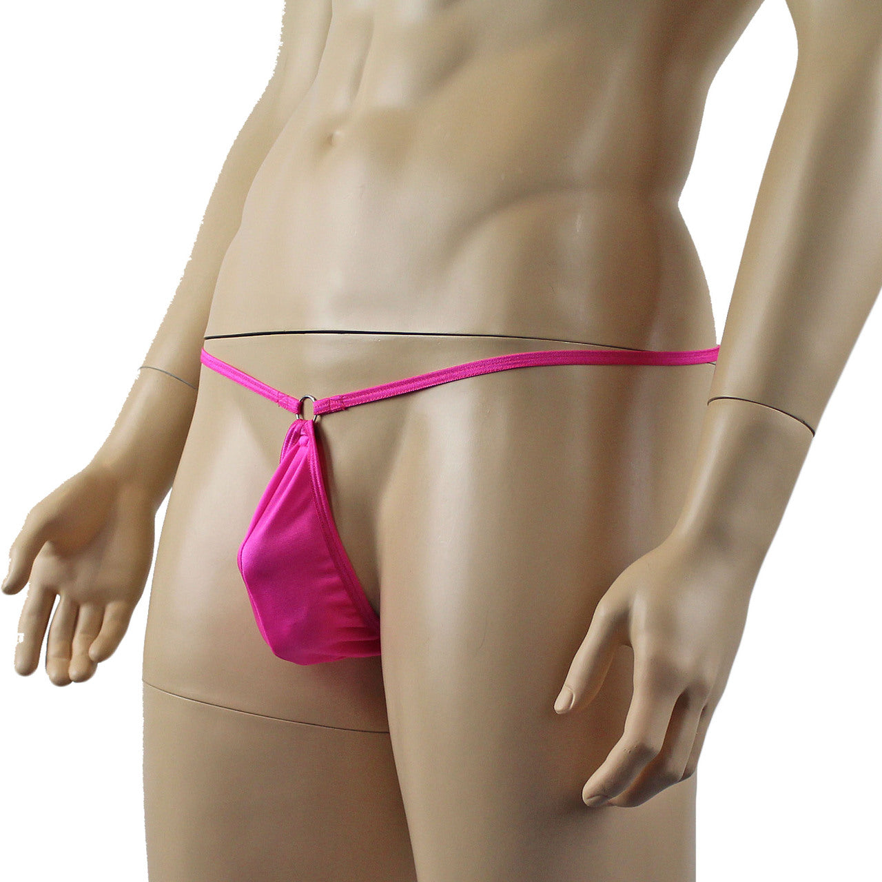 Mens Mick Spandex Tear Drop Ball Bag Pouch with Ring Hot Pink