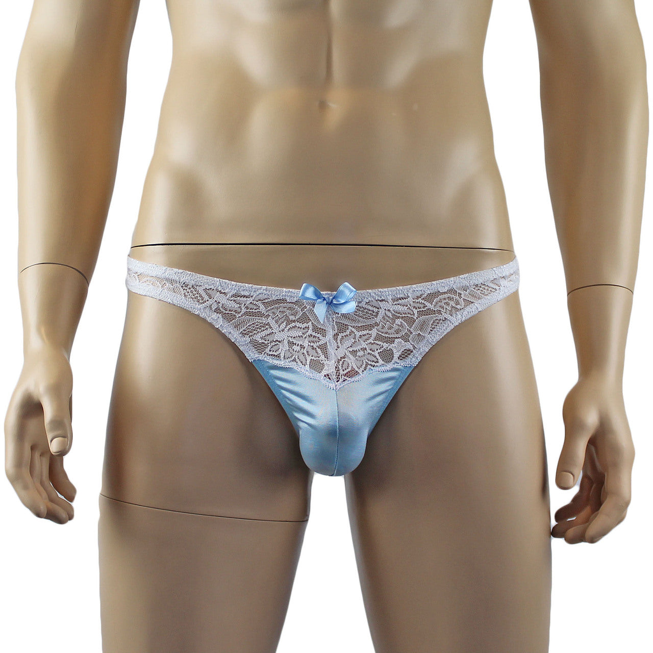 Mens Joanne Underwear Lacey Lovelies Thong Light Blue and White Lace
