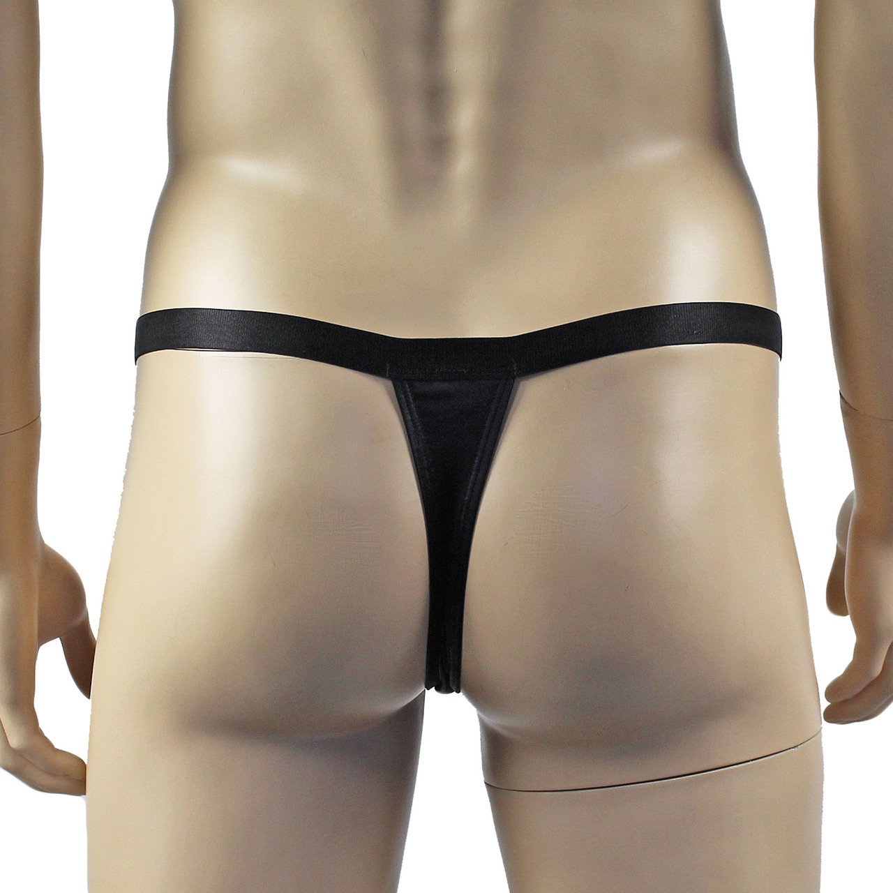 Male Oil Wetlook Thong with Rings Sides Black