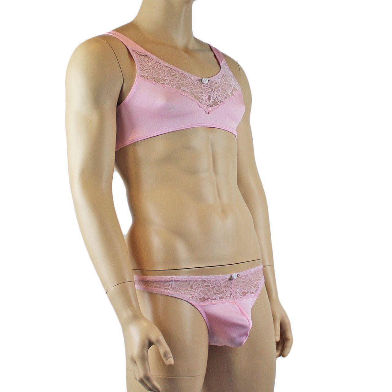 Male Lingerie Bra Top with V Lace front and G string Thong (light pink plus other colours)