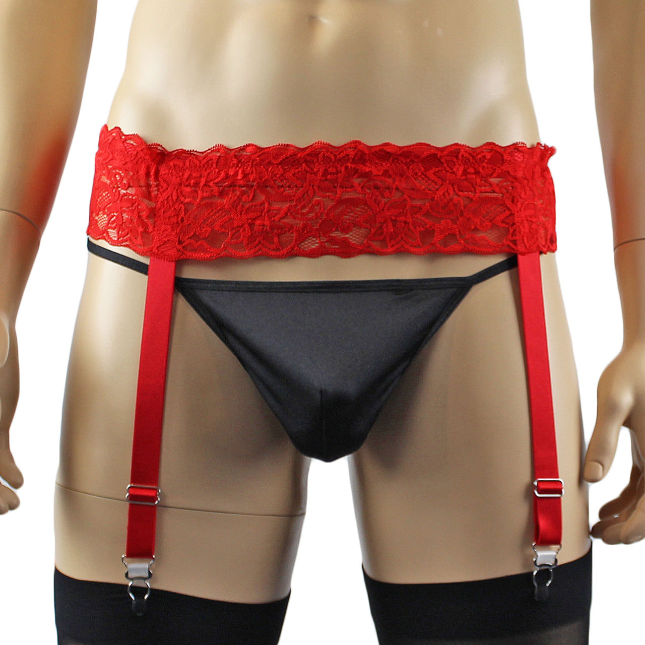 Mens Joanne Lace Garter Belt Mens Lingerie and Underwear Red Lace