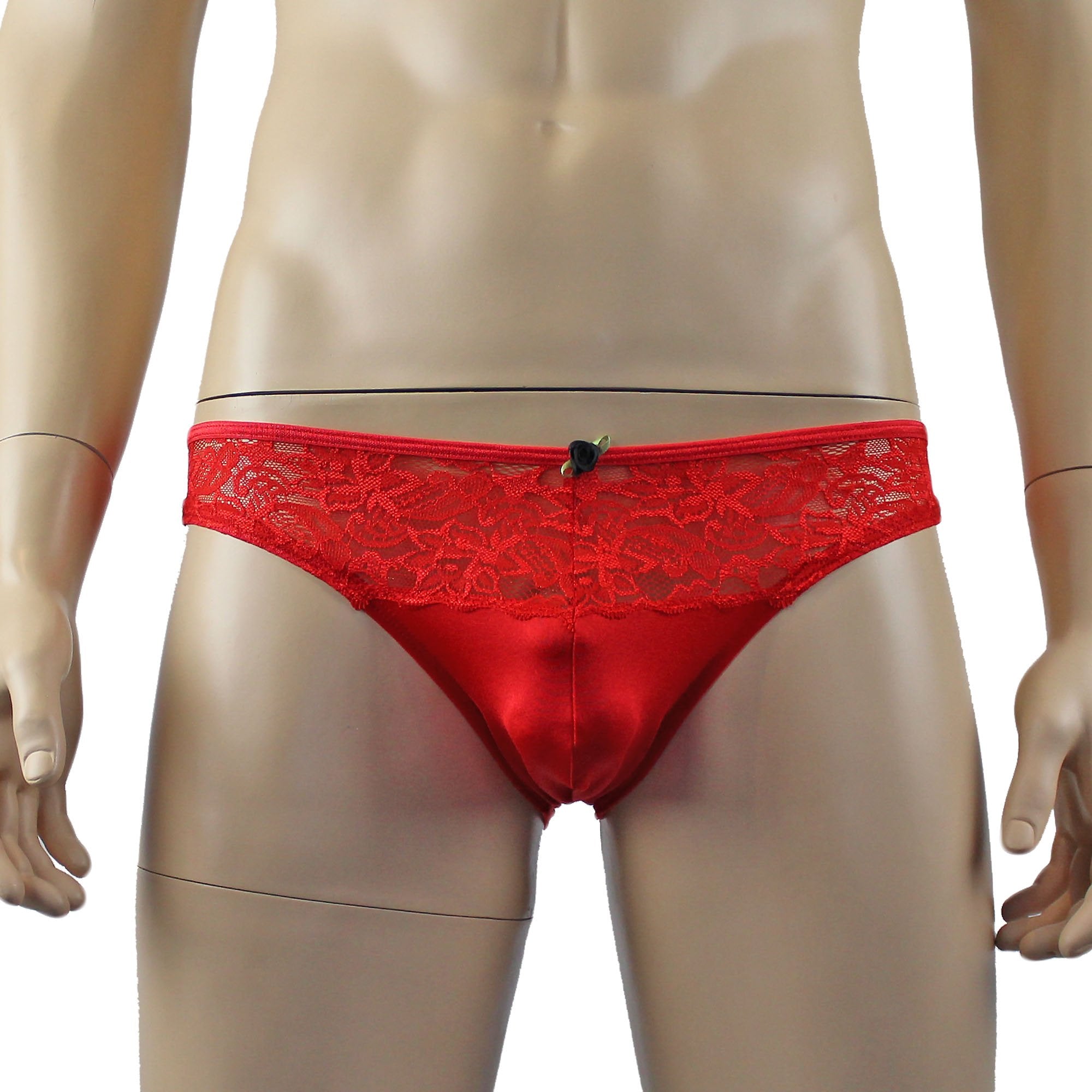 Male Penny Lace & Spandex OPEN BACK Capri Brief (red plus other colours)